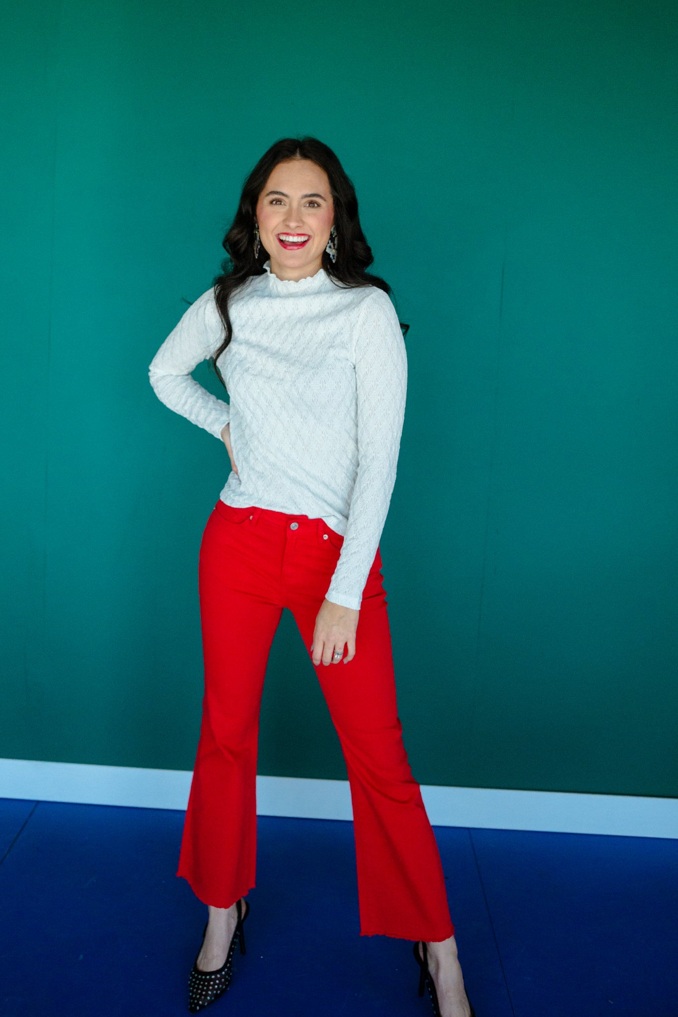 Limitless High Rise Ankle Flare Jeans - Cool Red