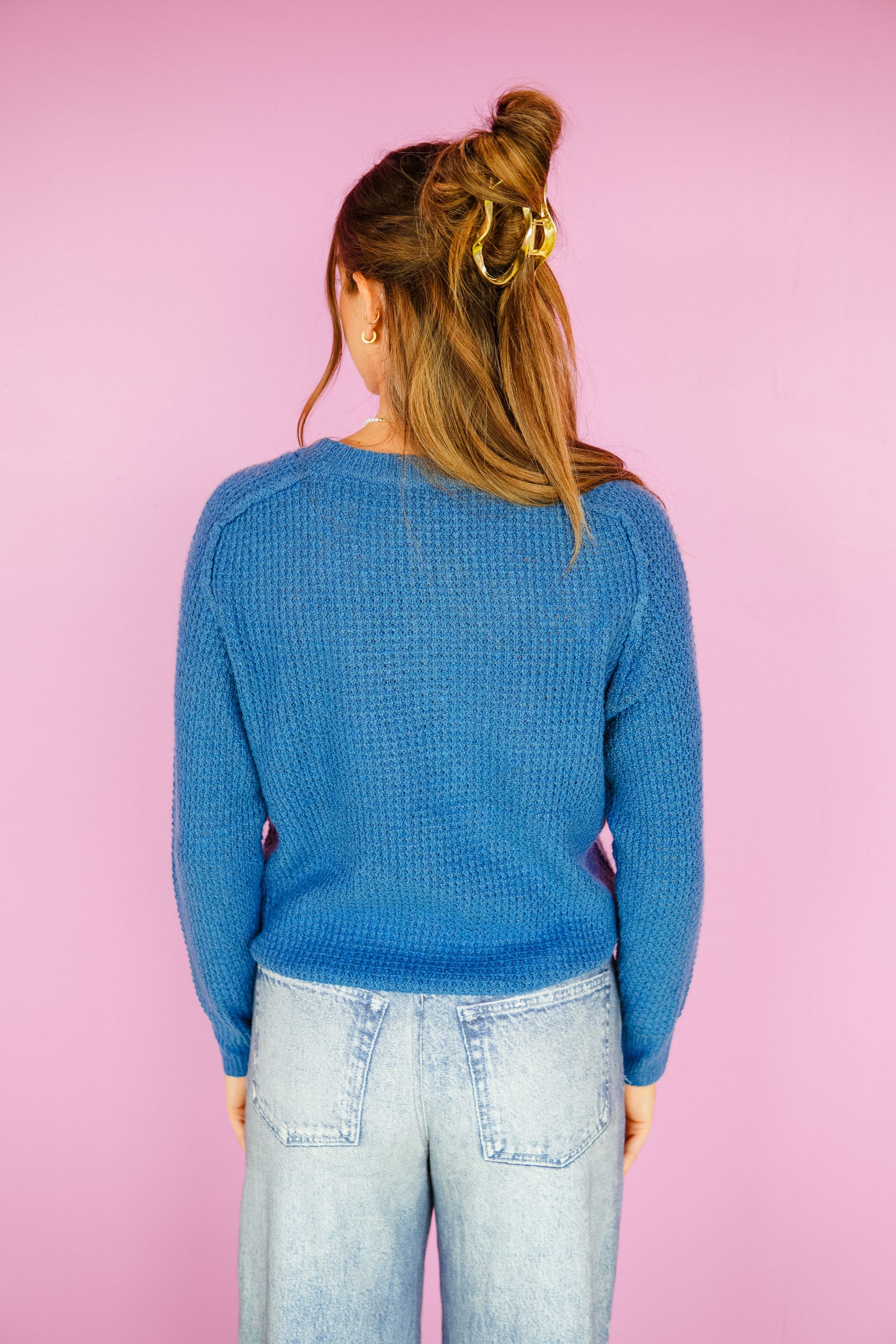 Margot Waffle Raglan Sweater - Summer Blue