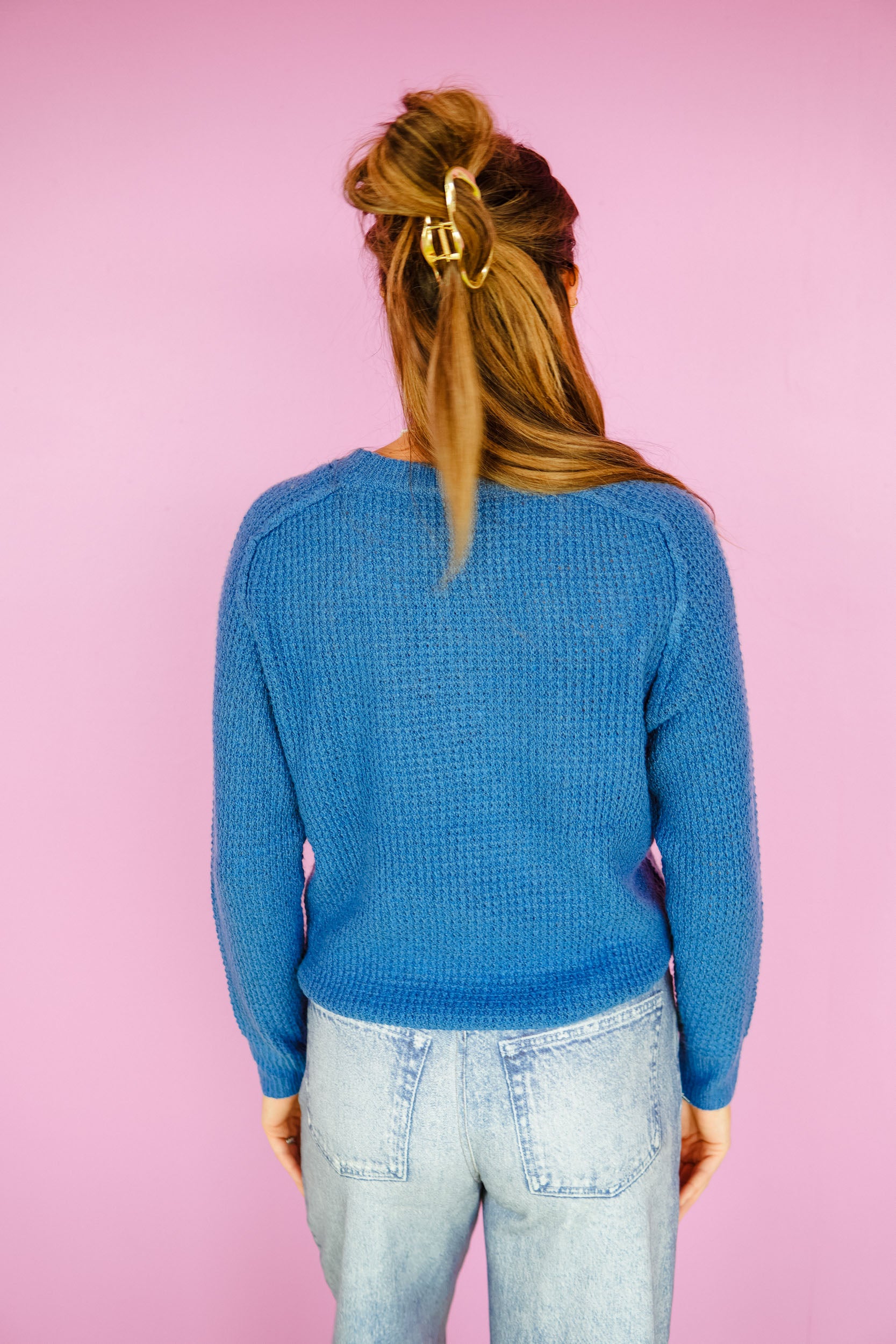 Margot Waffle Raglan Sweater - Summer Blue