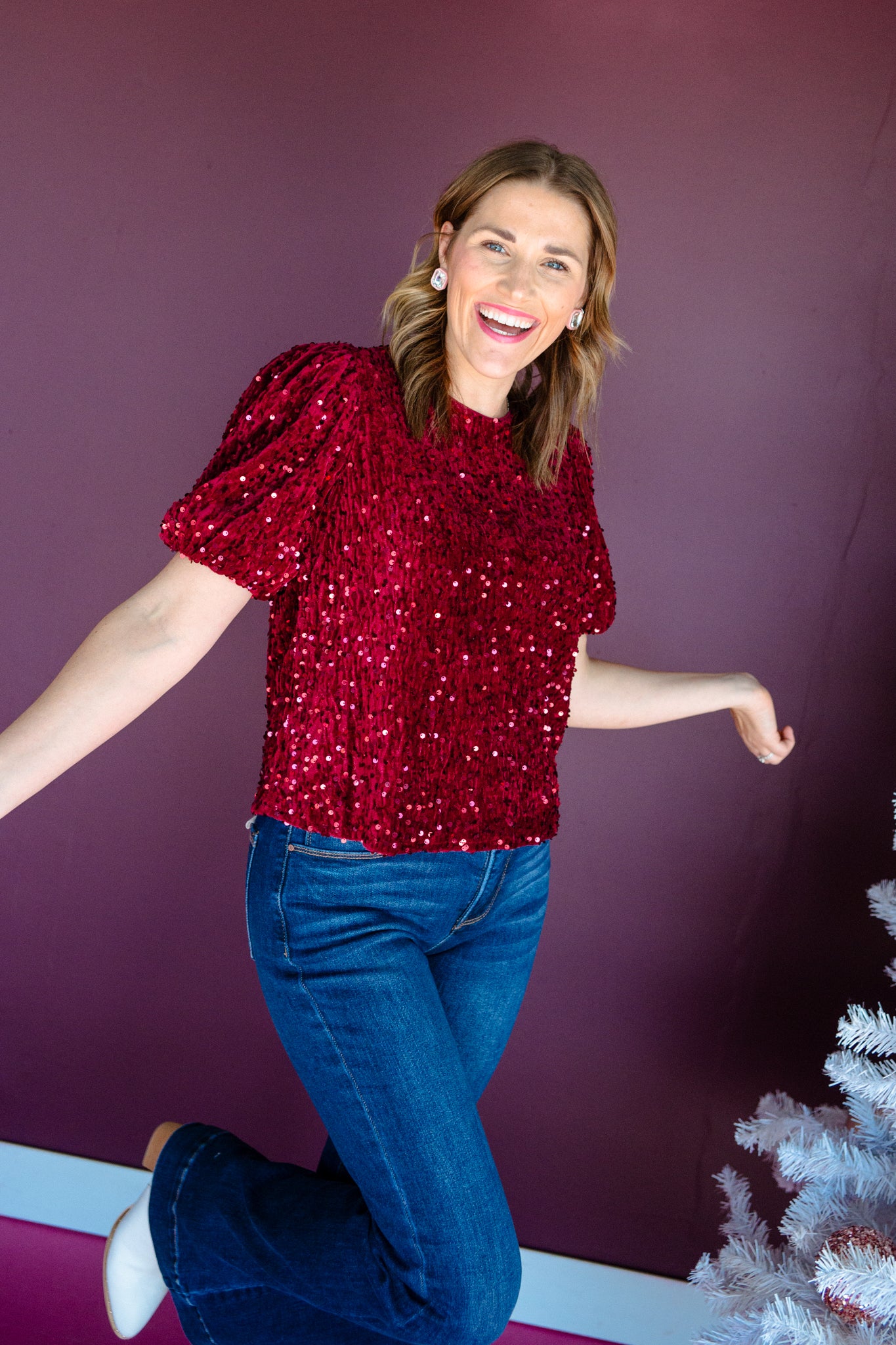 Hailey Velvet Sequin Blouse - Burgundy