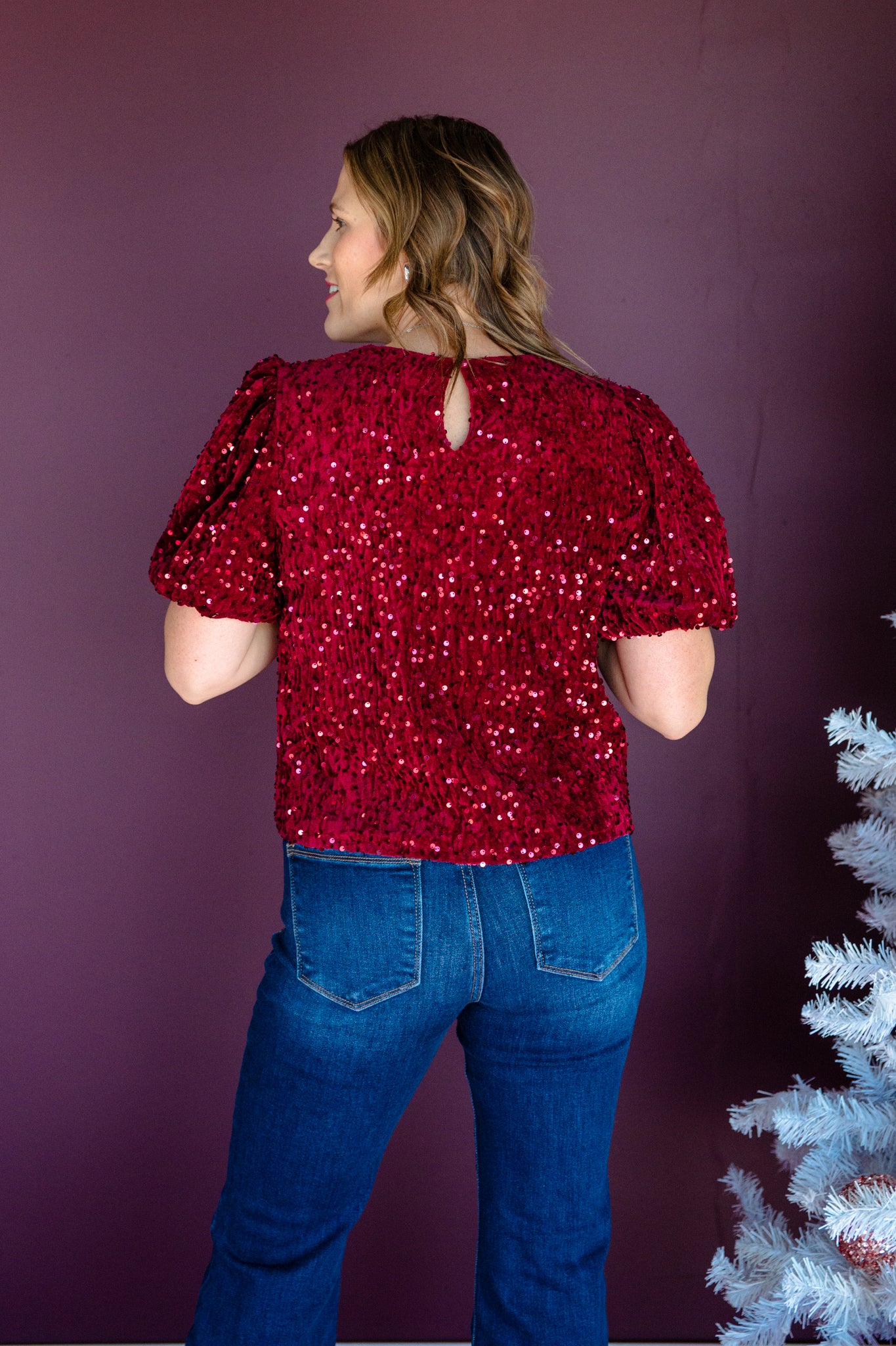 Hailey Velvet Sequin Blouse - Burgundy