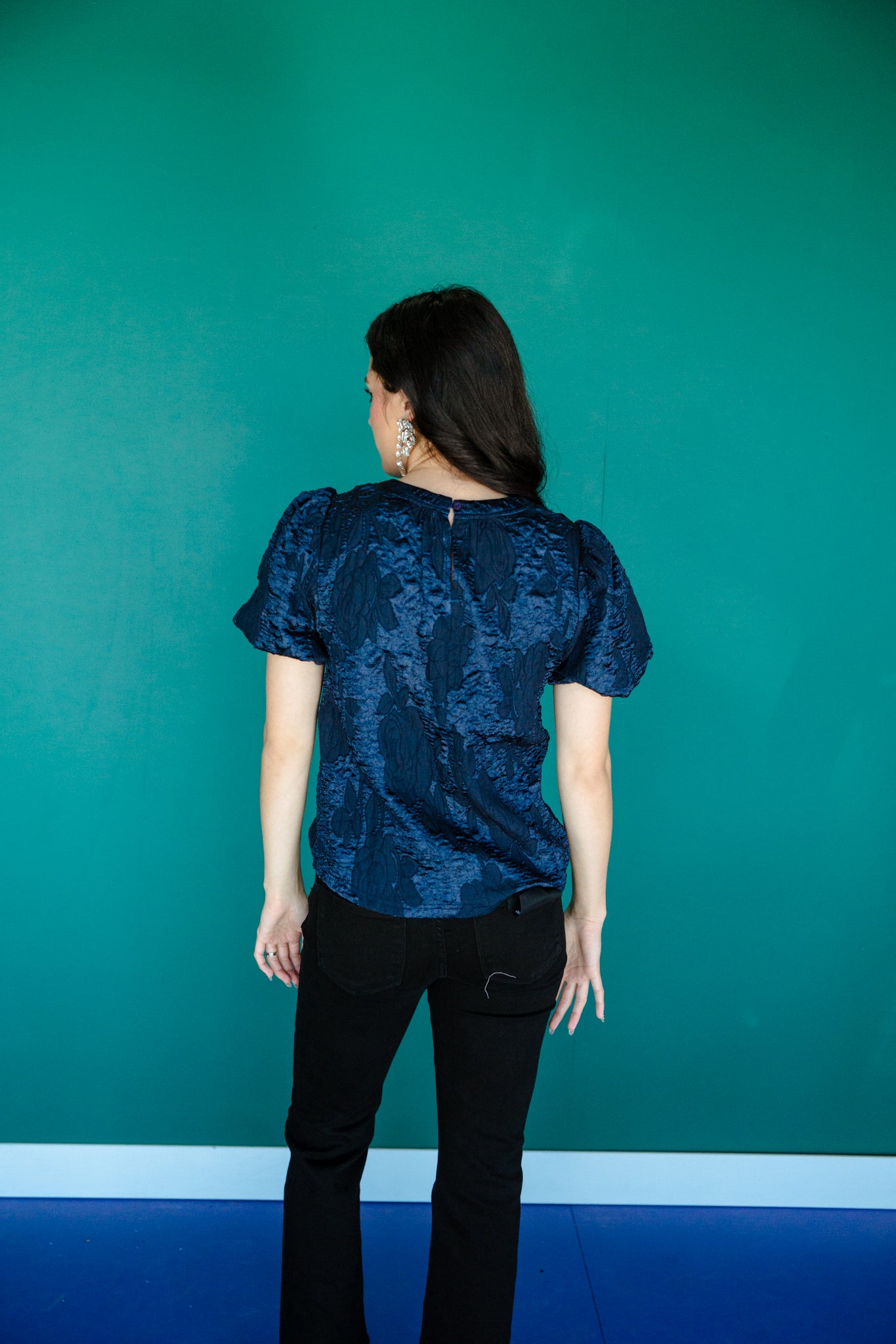 Journee Textured Blouse - Dark Navy