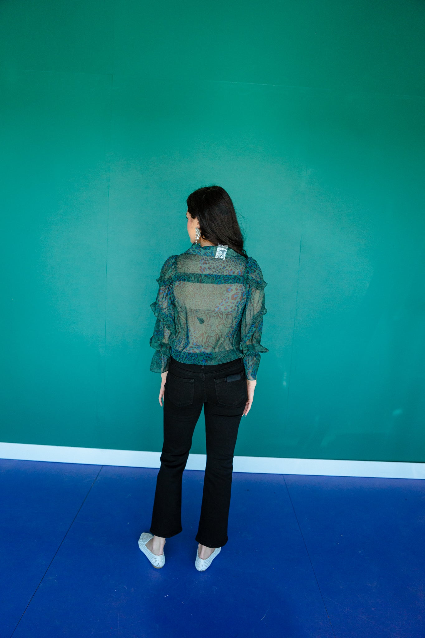 Oakley Green Ruffle Blouse - Pine + Black