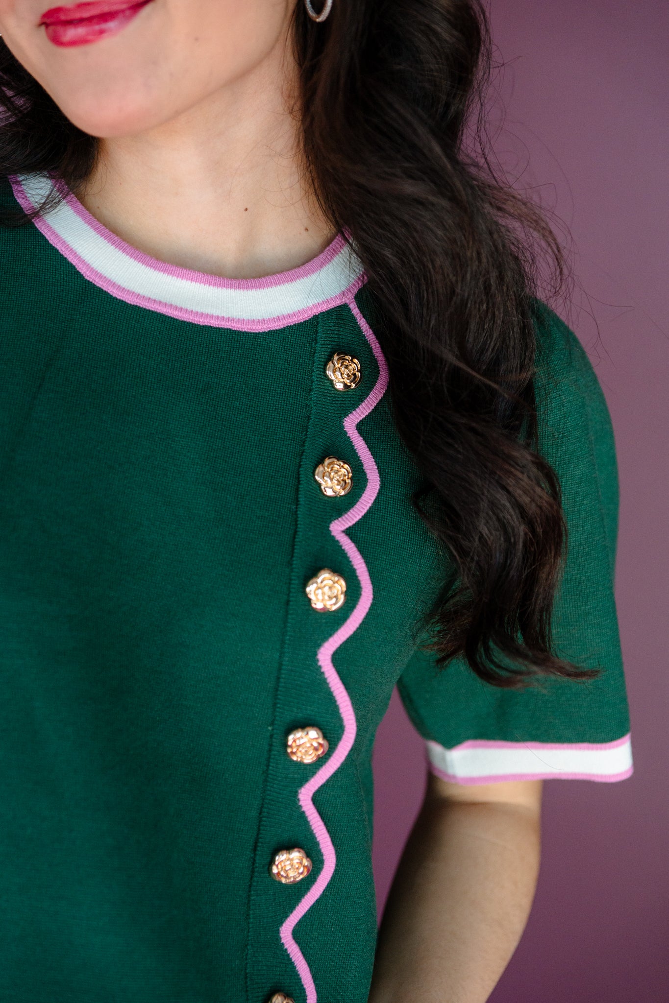 Ainsley Button Detail Top - Pine/Forest Green