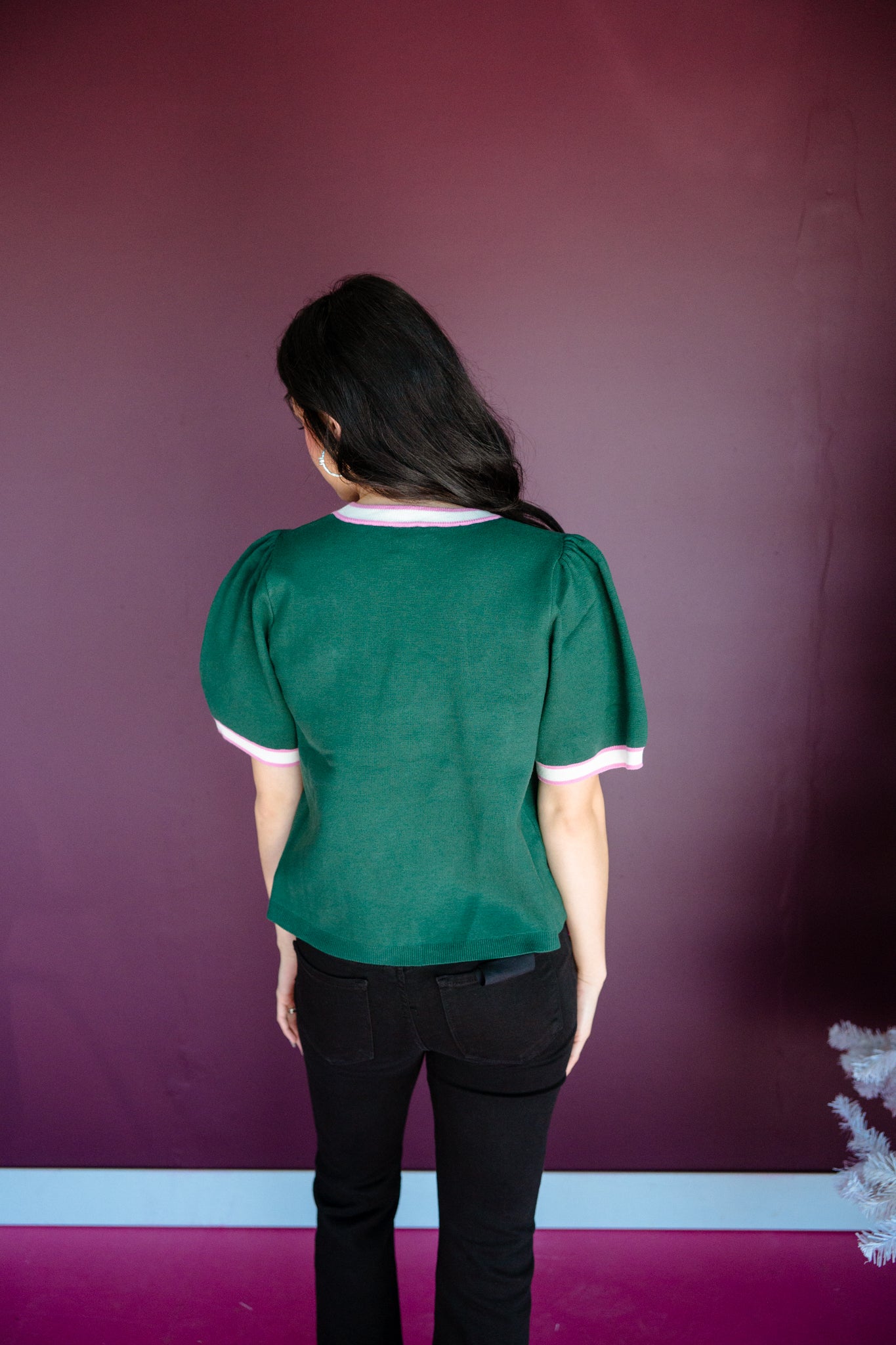 Ainsley Button Detail Top - Pine/Forest Green