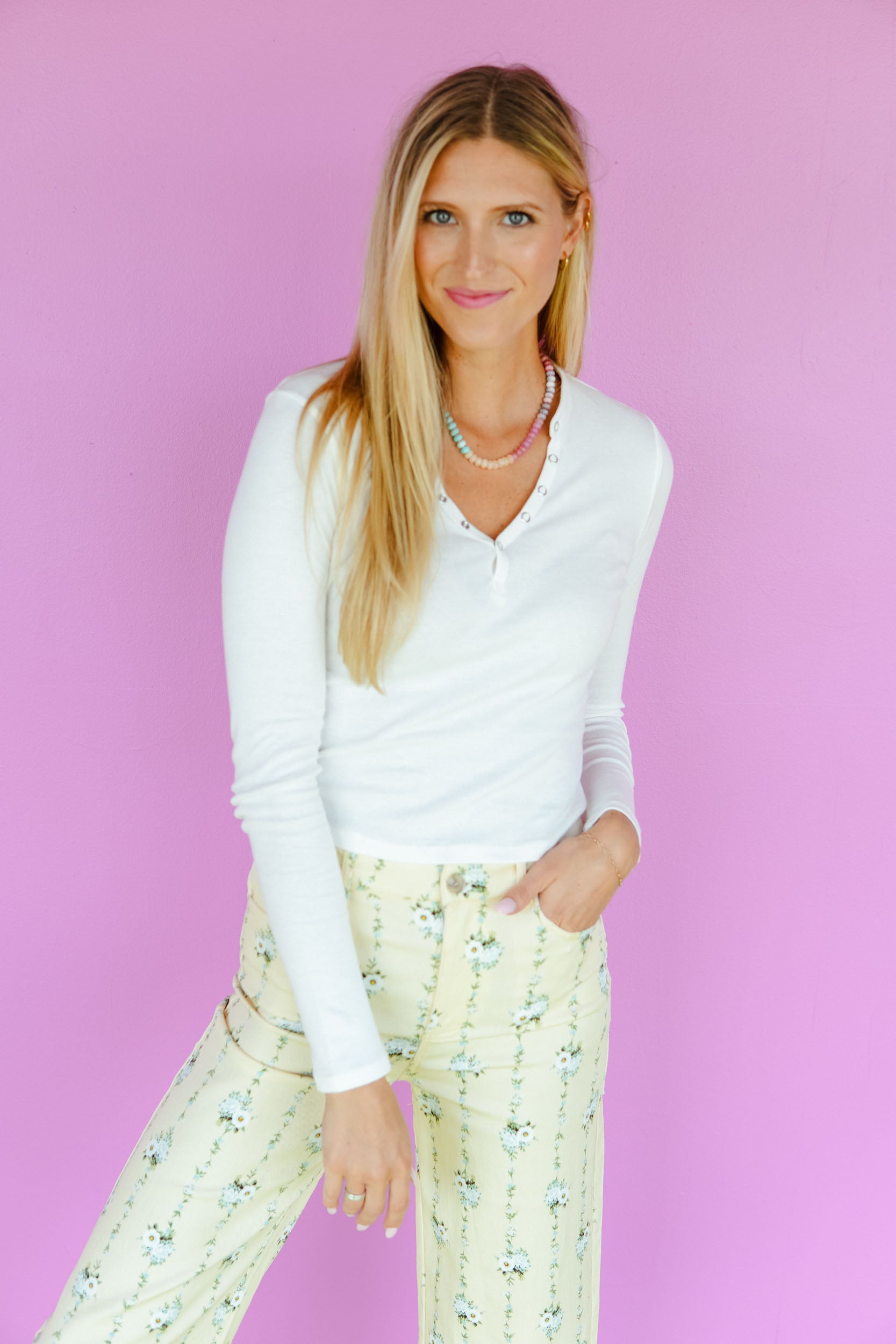 Grace Henley Top - Soft White