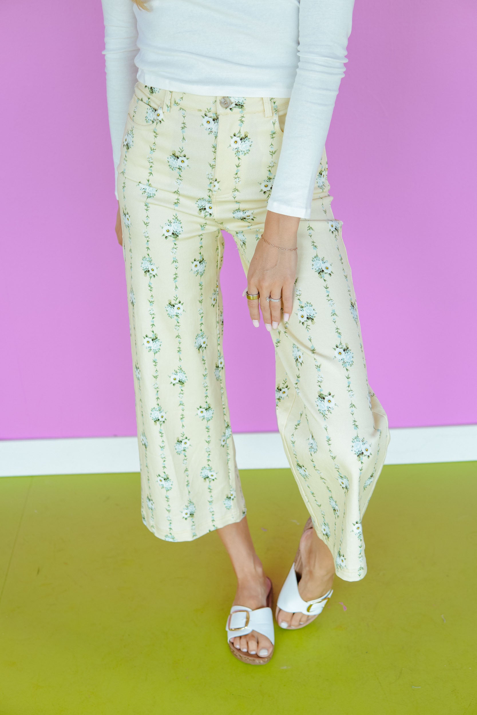 Corinne Floral Pants - Light Yellow