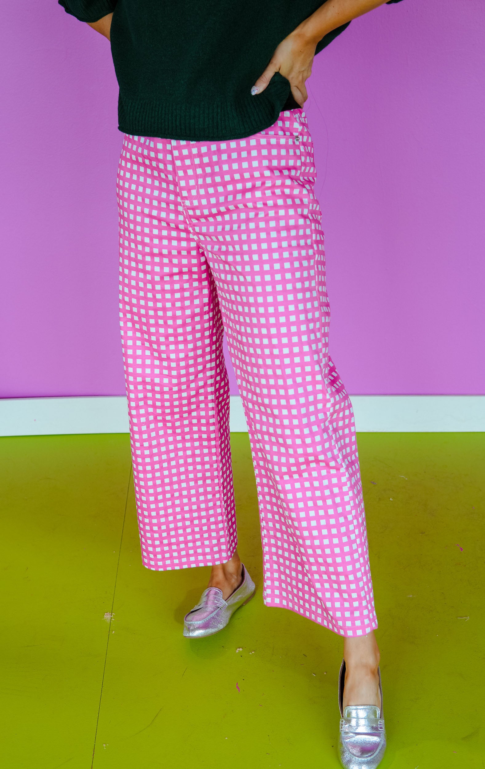 Aurora Gingham Pants - Cerise + White