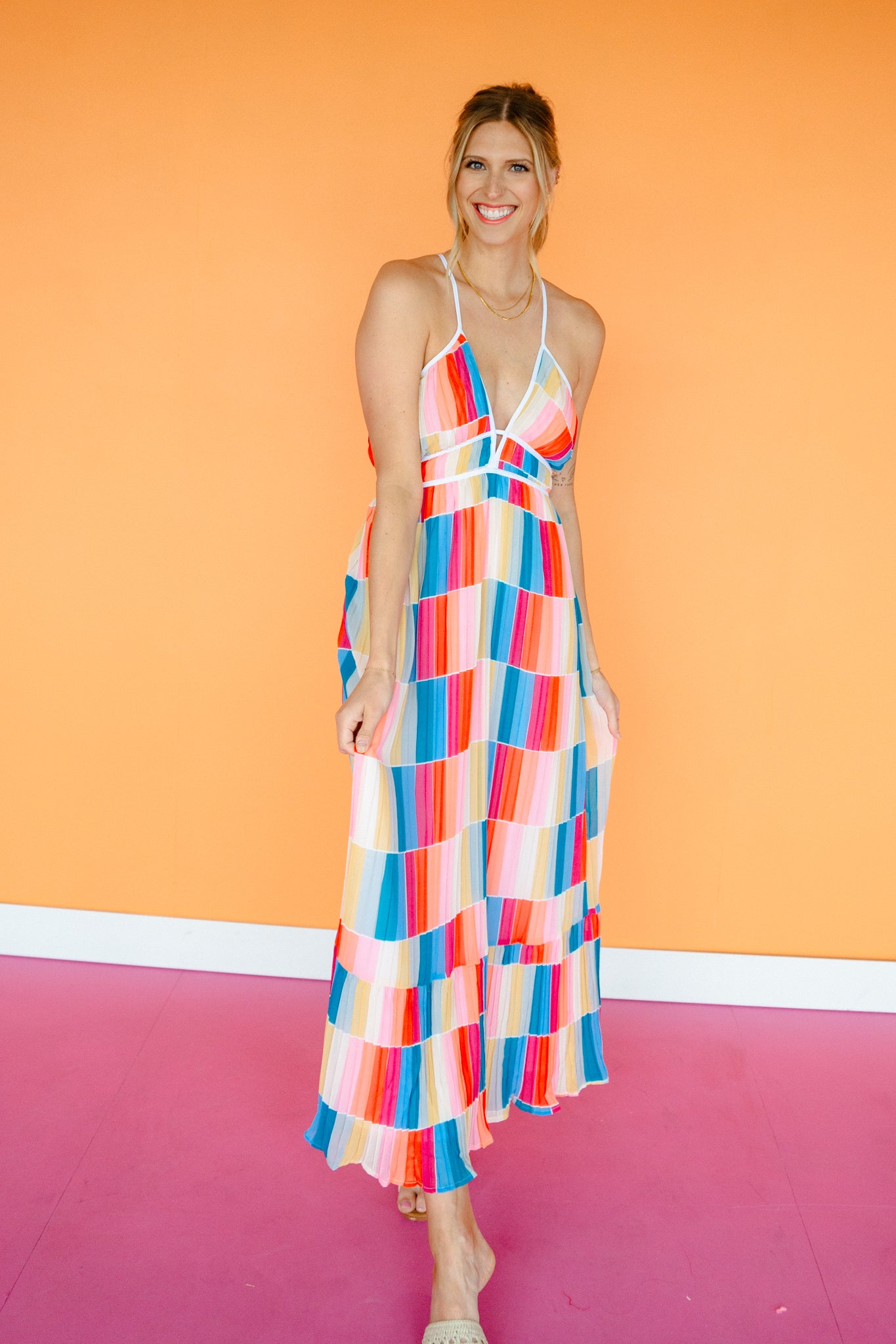 Patty Pleated Maxi Dress - Rainbow Rainbow Patty Pleated Maxi Dress - Rainbow Rainbow