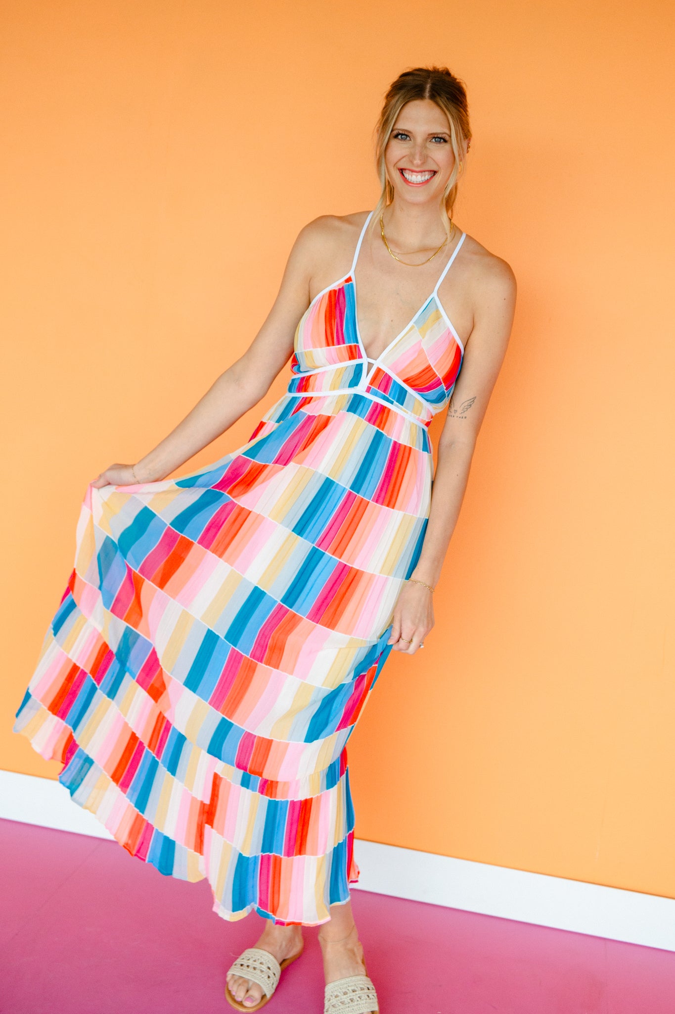 rainbow dress maxi Maxi Dress Tiered Colorblock Rainbow Boho