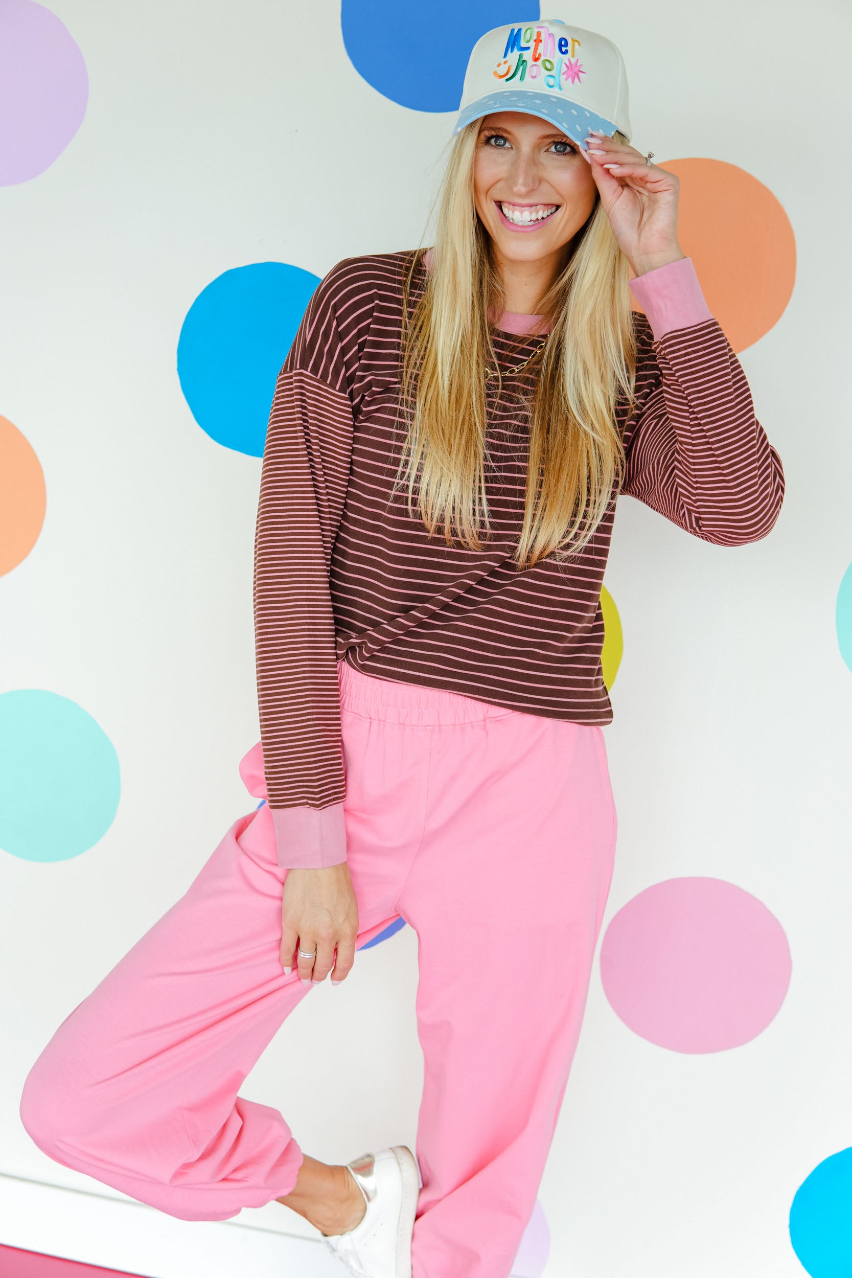 Sweet Eloise Contrast Striped Sweater - Dark Clover + Rose Brown