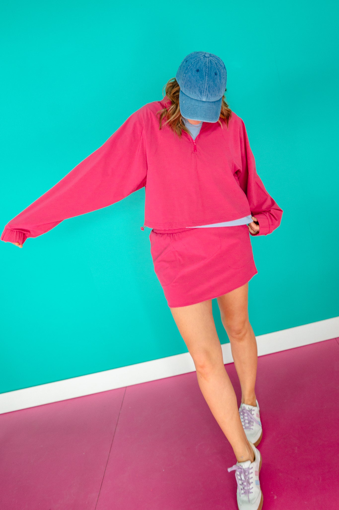 Aleah Half Zip Pullover and Skort Set - Berry