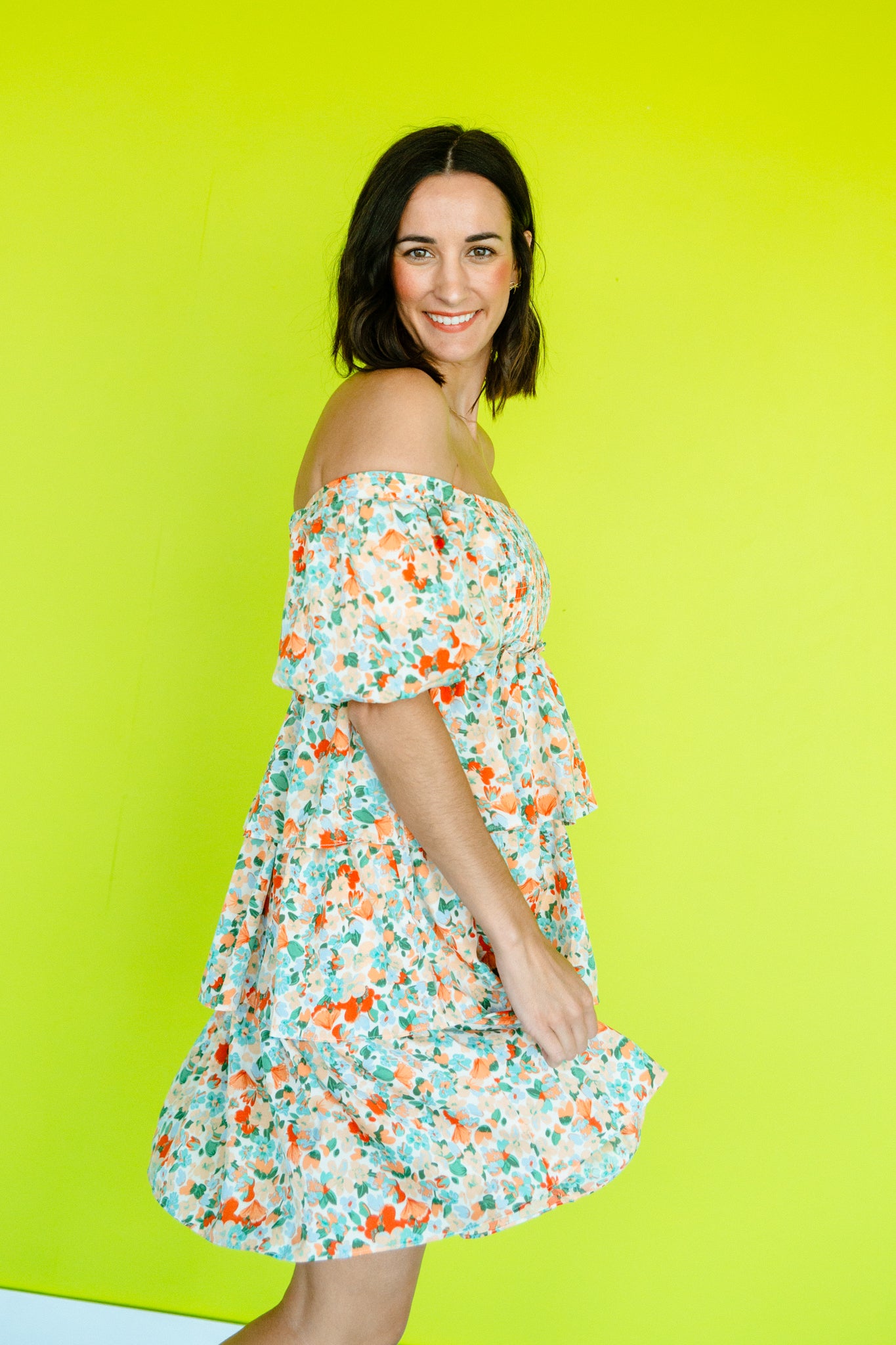 Kimberly Tiered Floral Mini Dress - Apricot