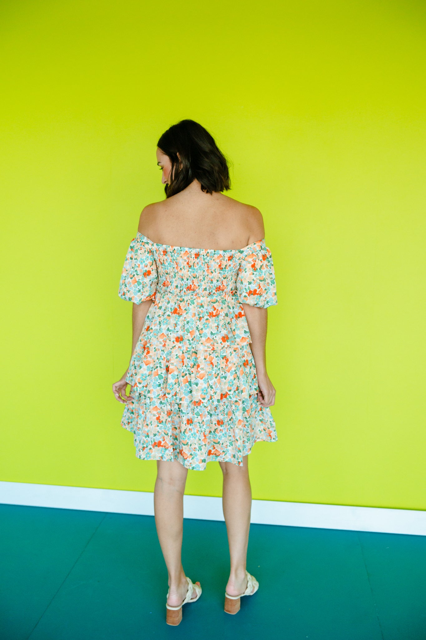 Kimberly Tiered Floral Mini Dress - Apricot