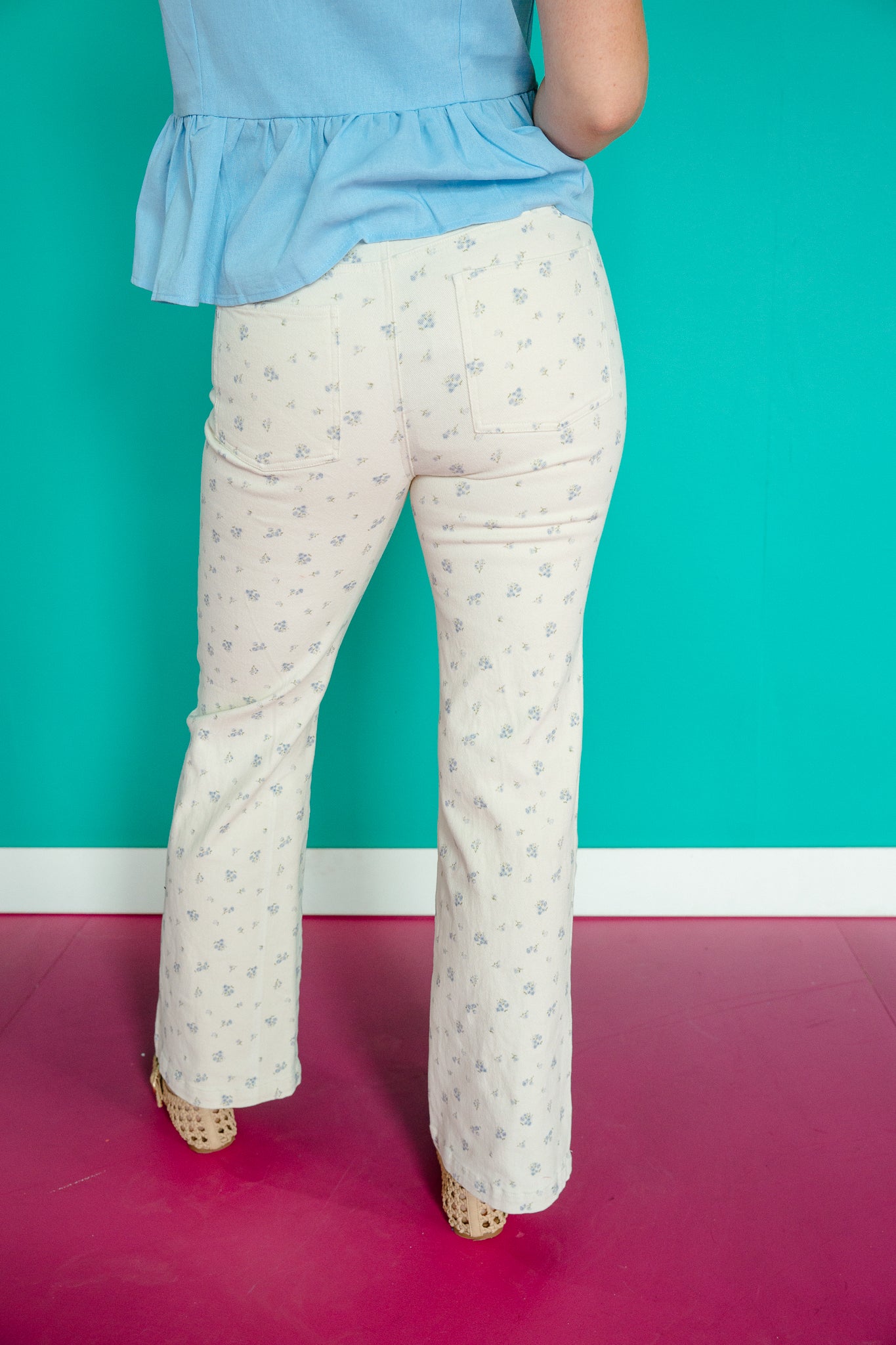 Etta Floral Print Twill Pants - Soft White/Ivory