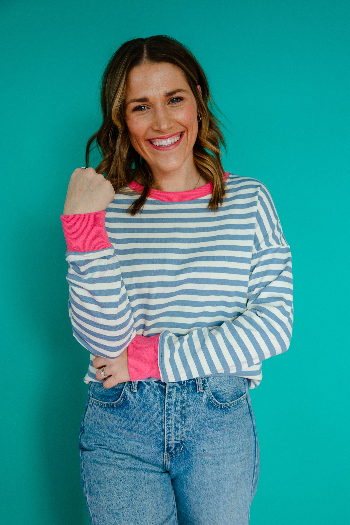 Suzy Striped Sweatshirt - Pastel Blue + Soft White