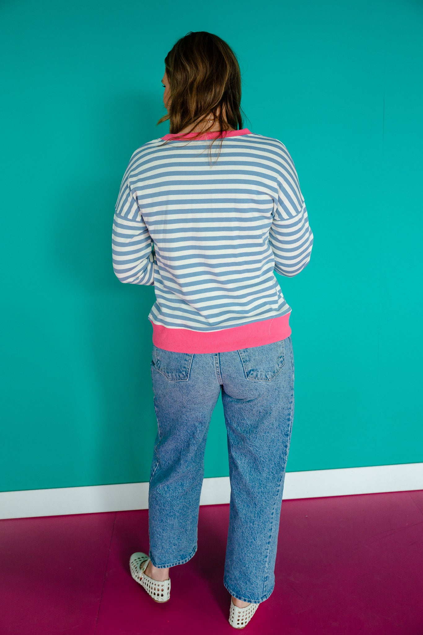 Suzy Striped Sweatshirt - Pastel Blue + Soft White