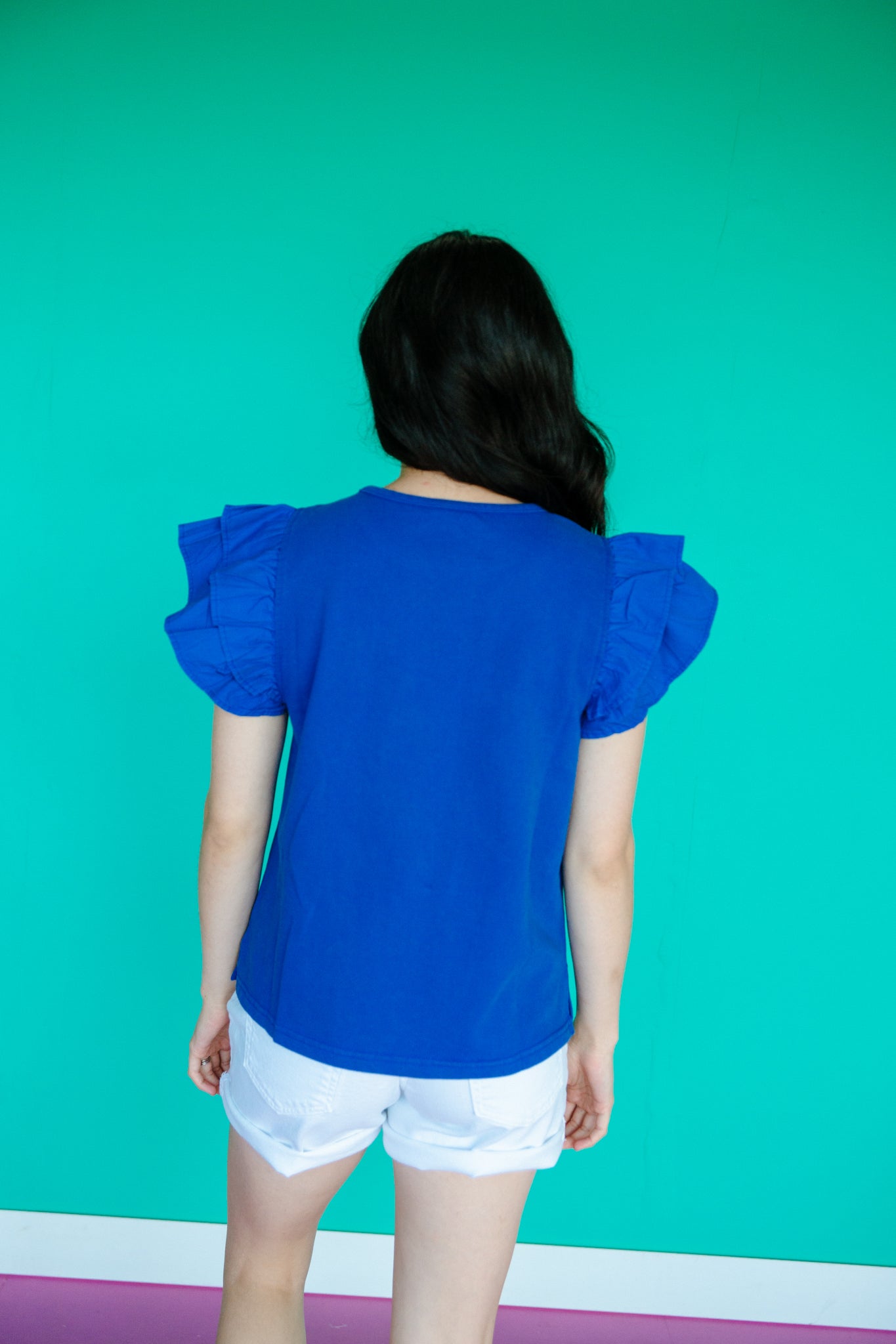 Tasha Ruffle Sleeve Bow Blouse - Bright Navy