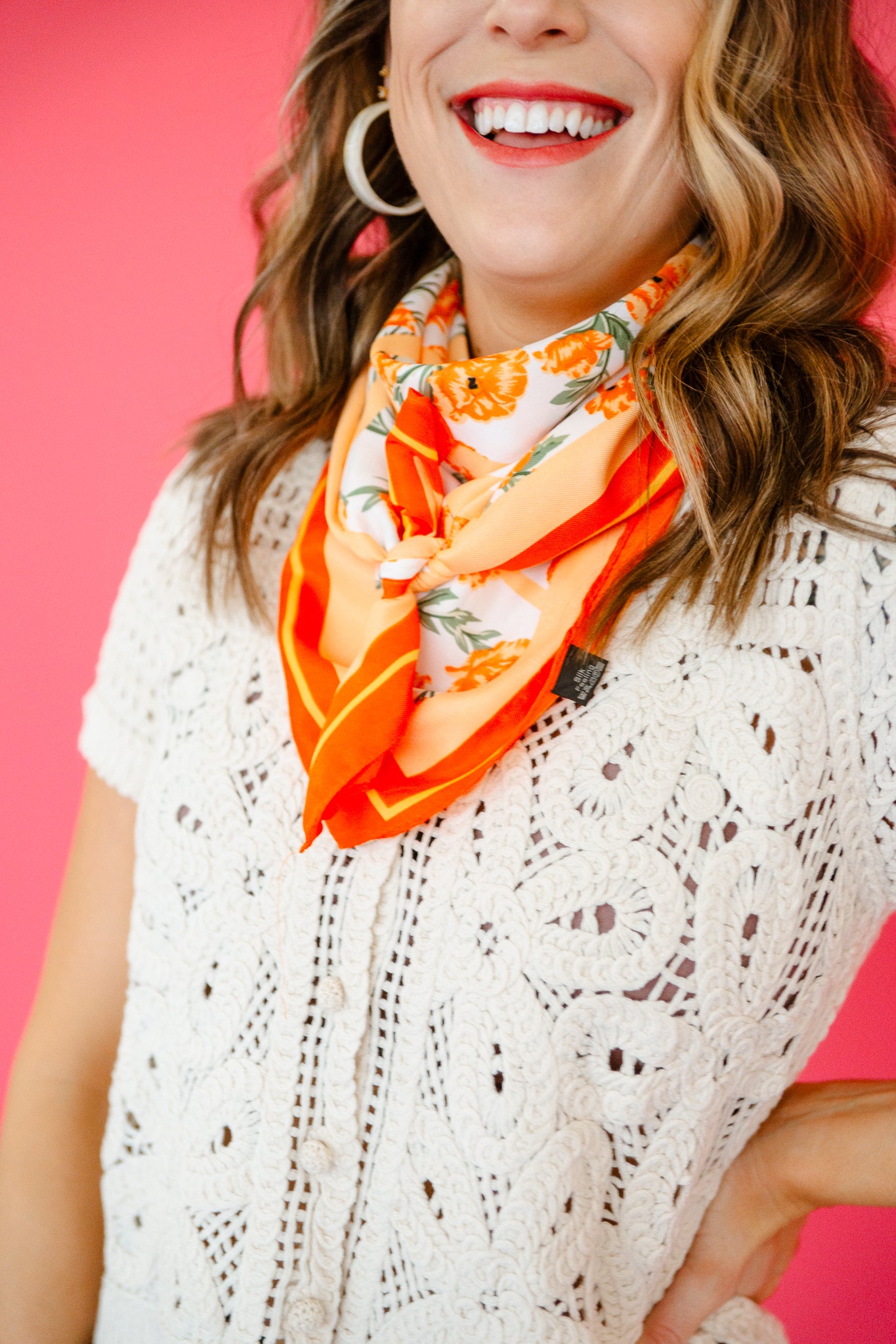 Tandy Oversized Floral Silky Bandana Scarf - Orange