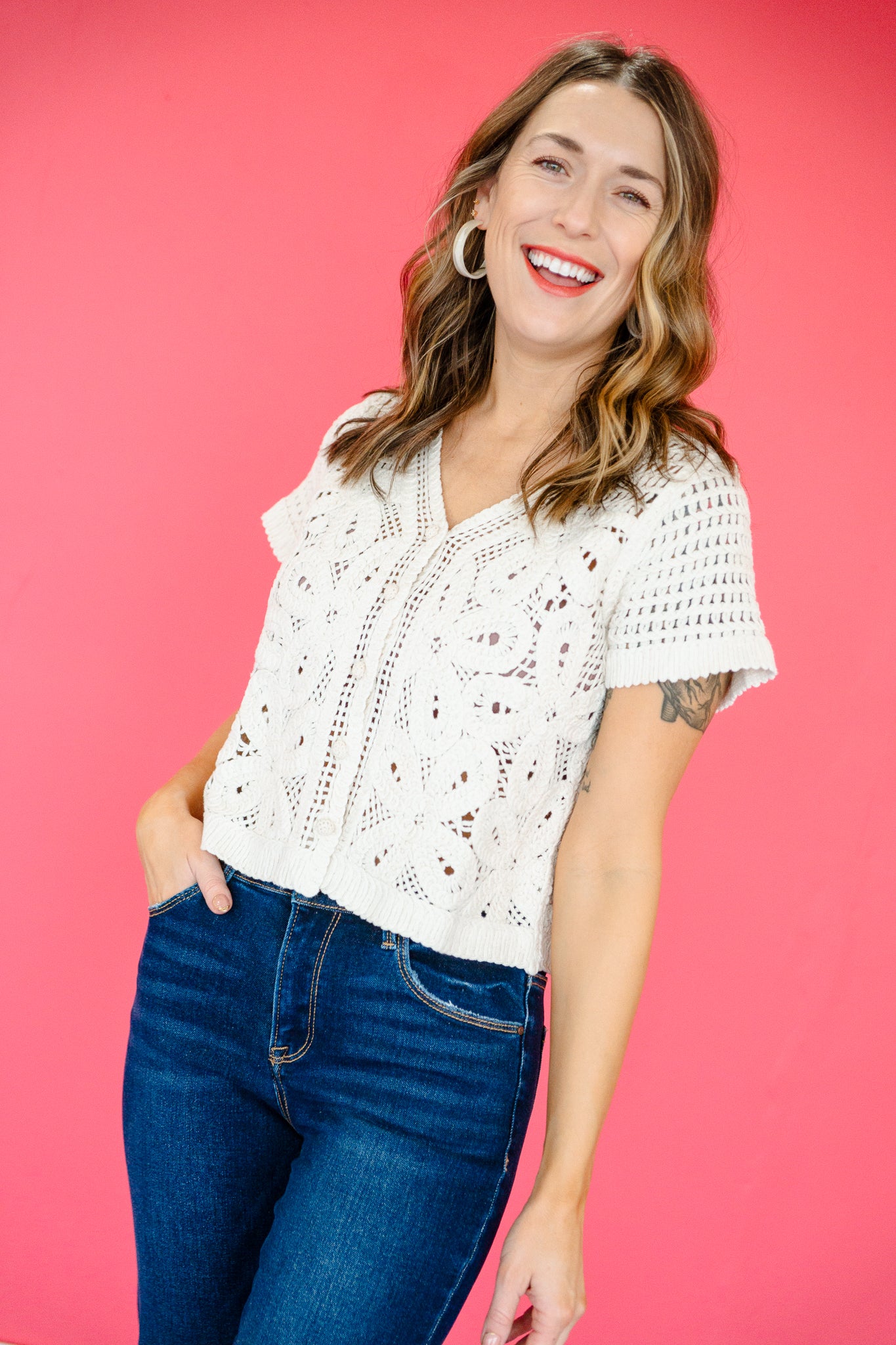 Melissa Crochet Button Top - Ivory