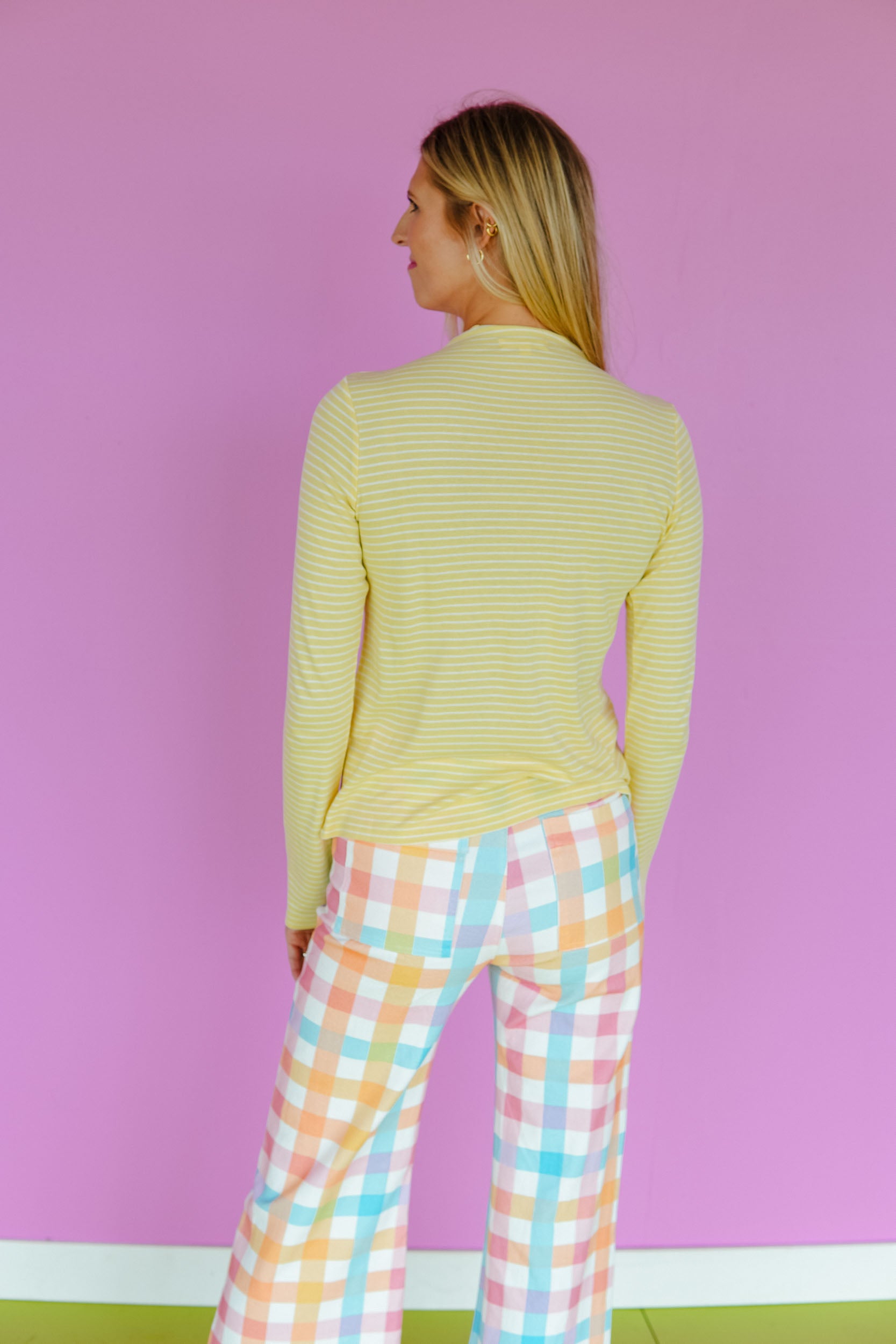Lola Striped Mock Neck Top - Corn Yellow