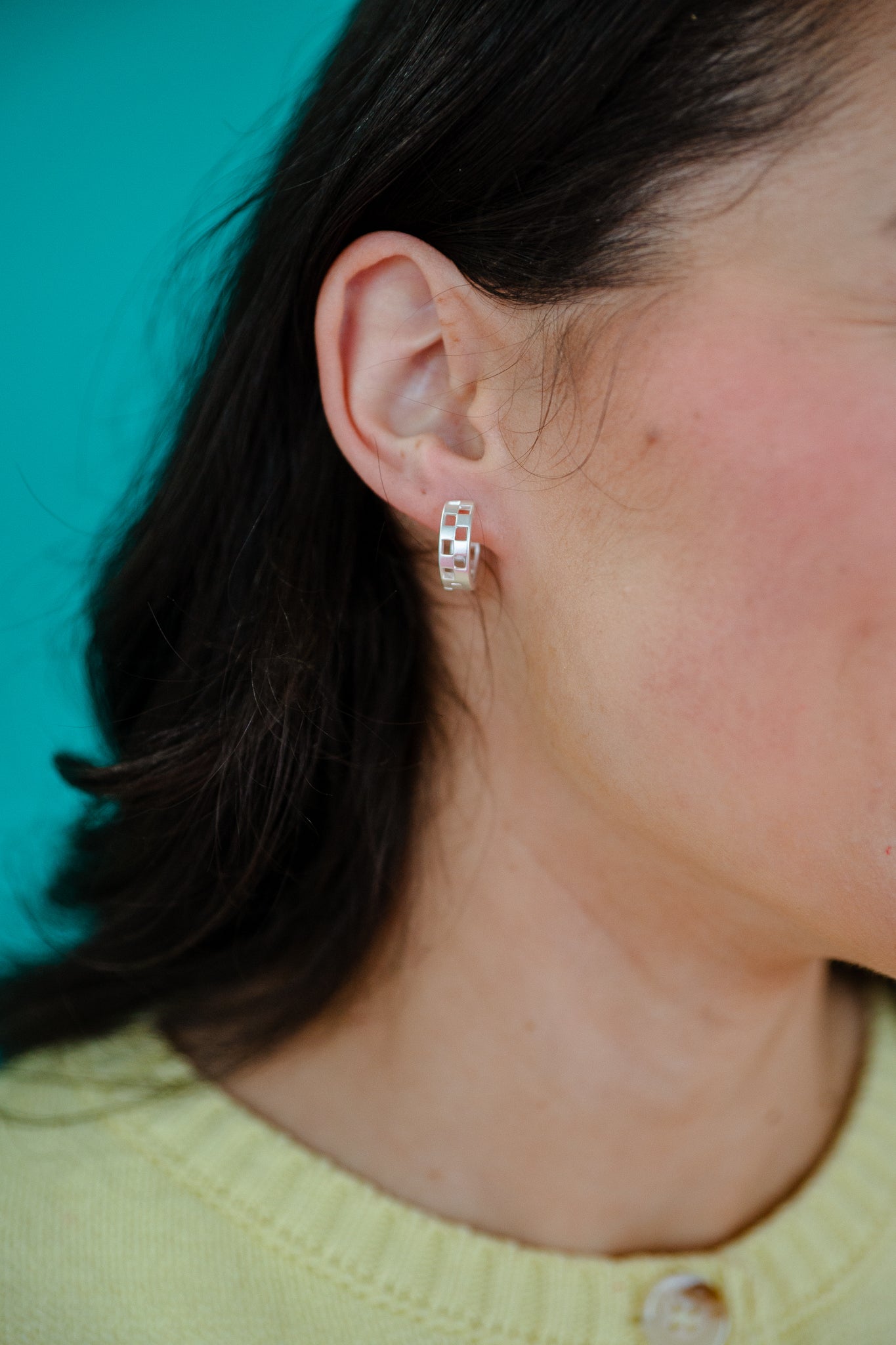 Aria Mini Checker Hoop Huggie Earring