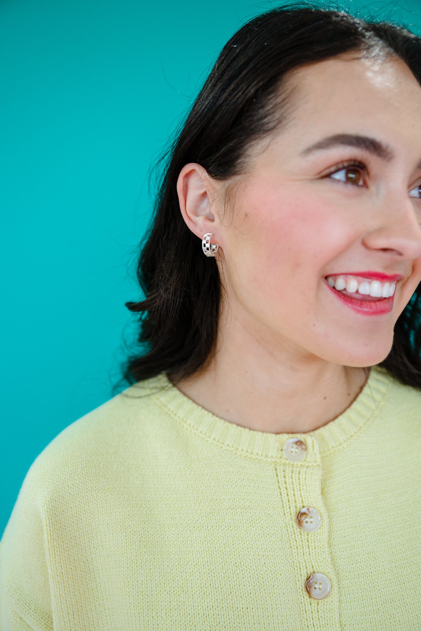 Aria Mini Checker Hoop Huggie Earring