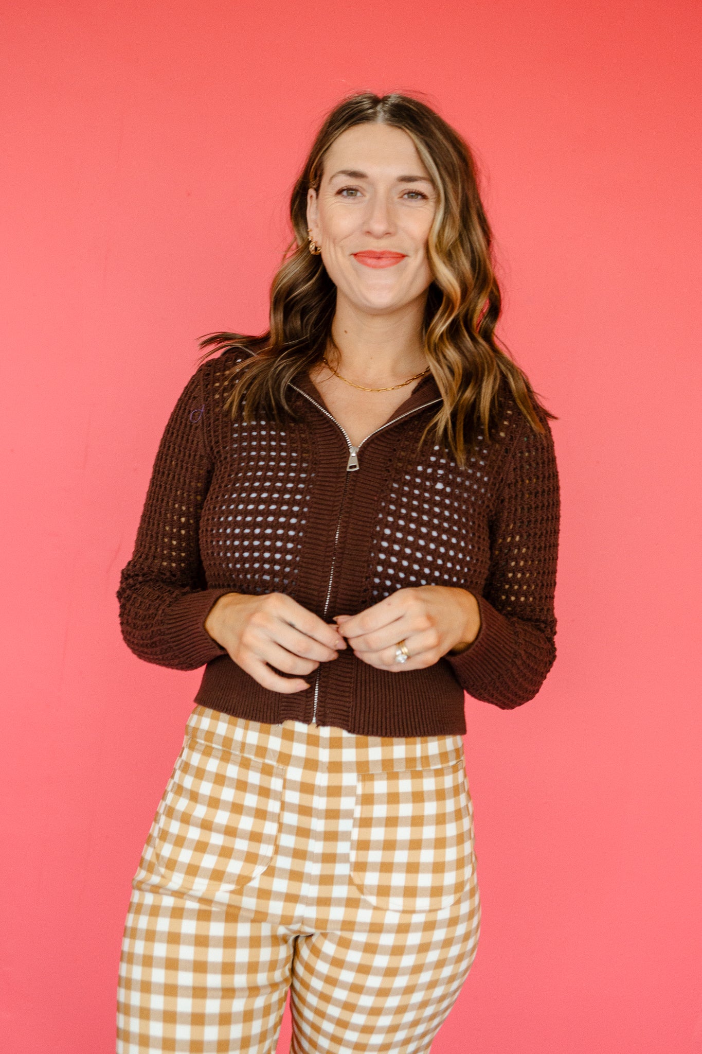 Angela Zip Up Sweater - Dark Brown