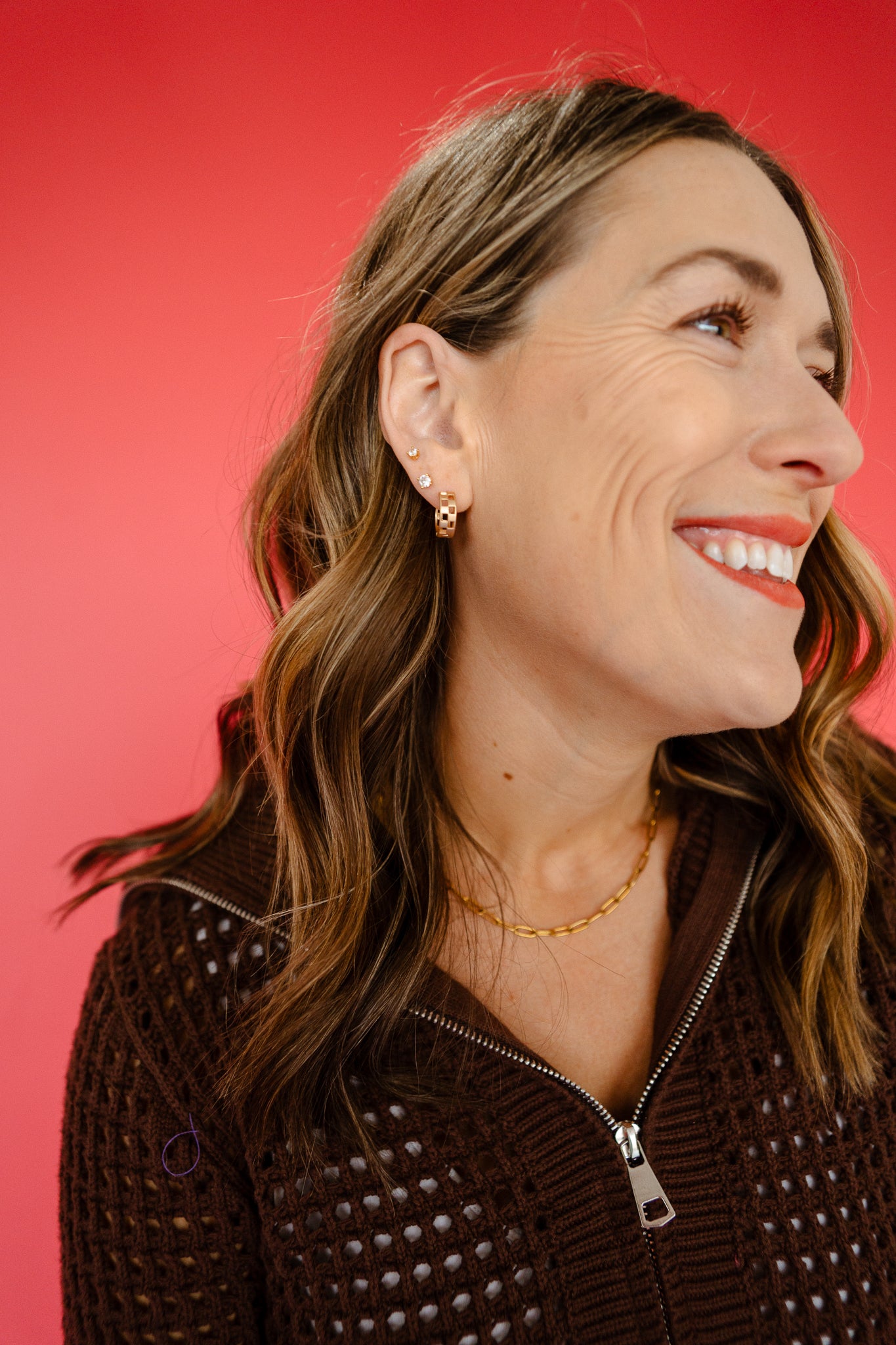 Aria Mini Checker Hoop Huggie Earring