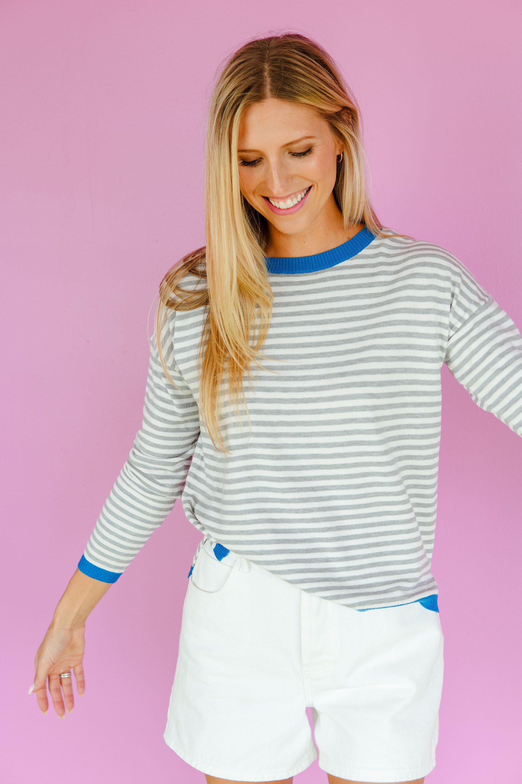 Eleanor Striped Sweater - Dove Grey + Oxford Blue