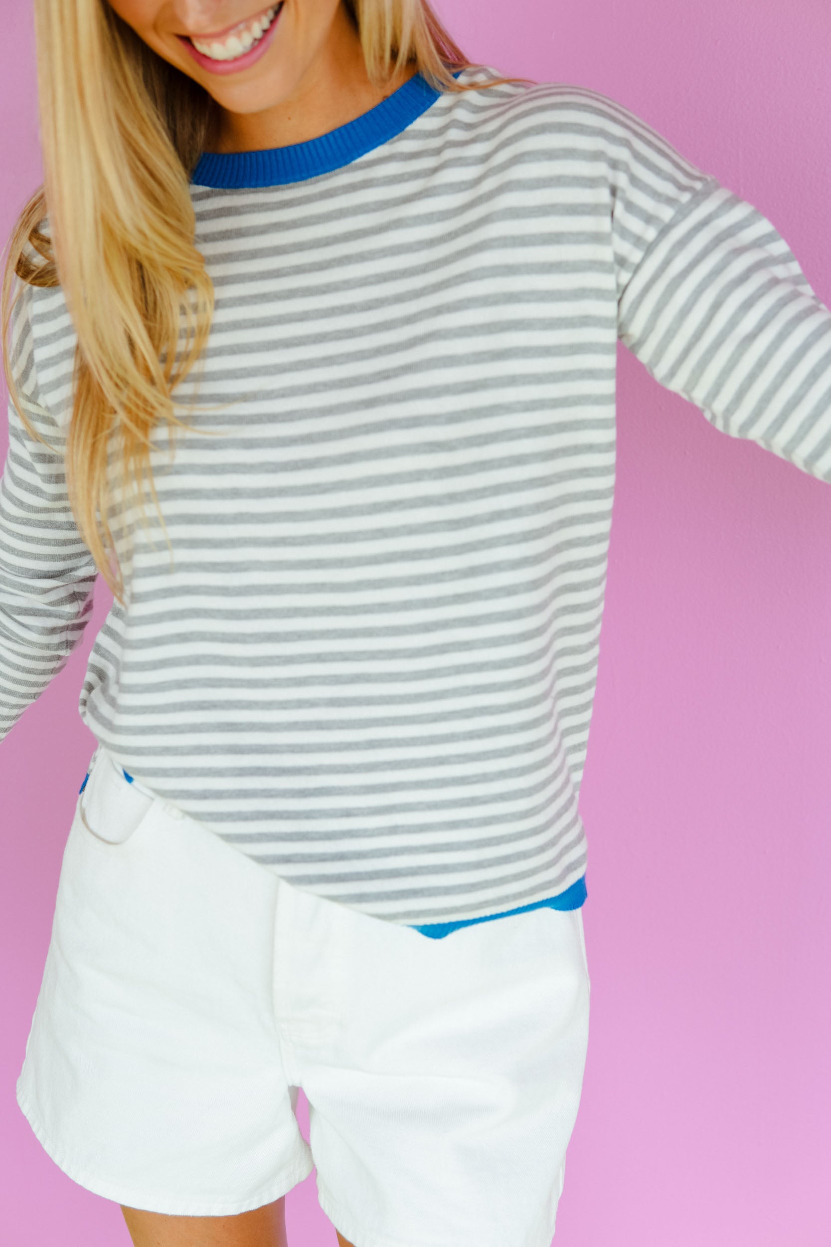 Eleanor Striped Sweater - Dove Grey + Oxford Blue