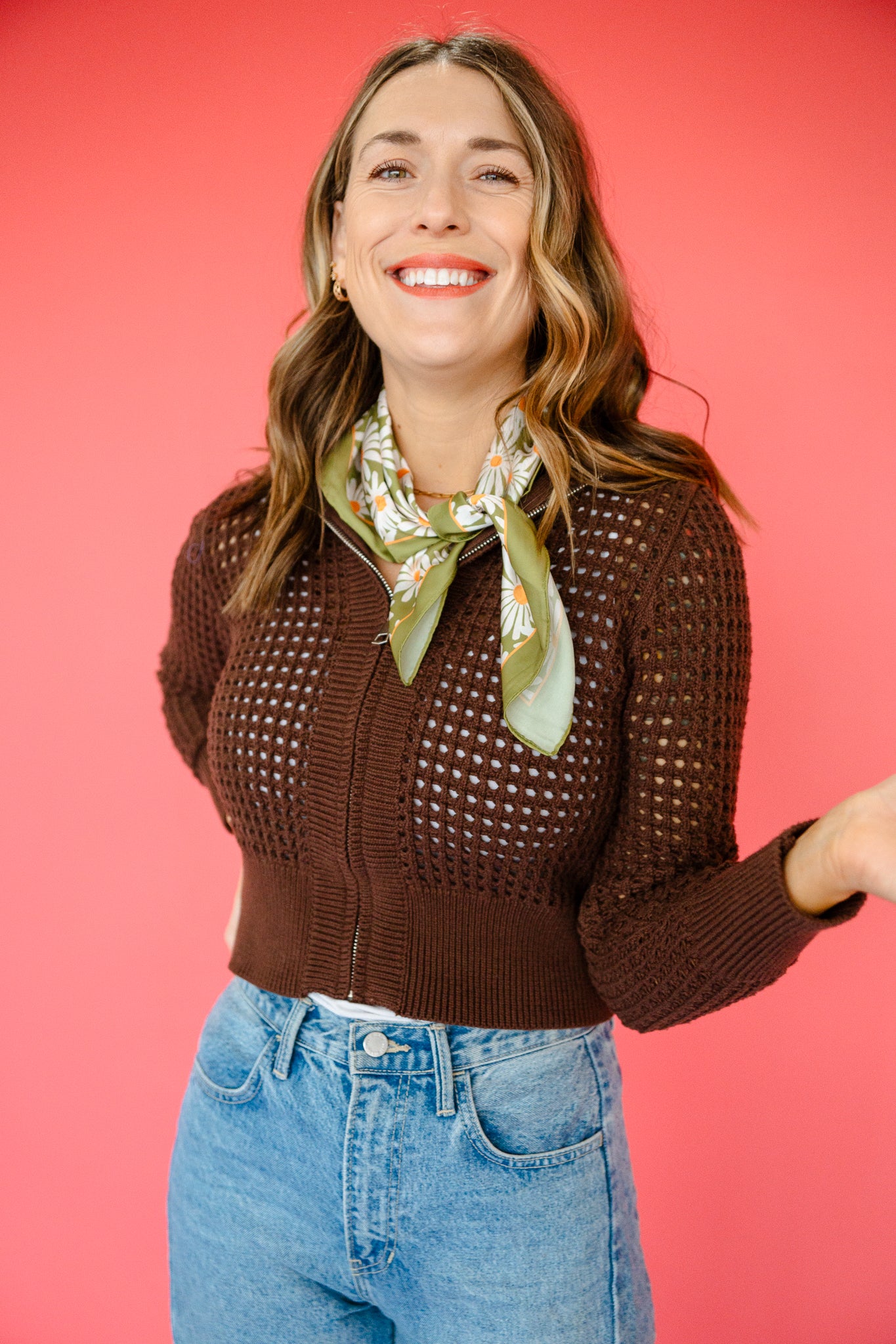 Angela Zip Up Sweater - Dark Brown