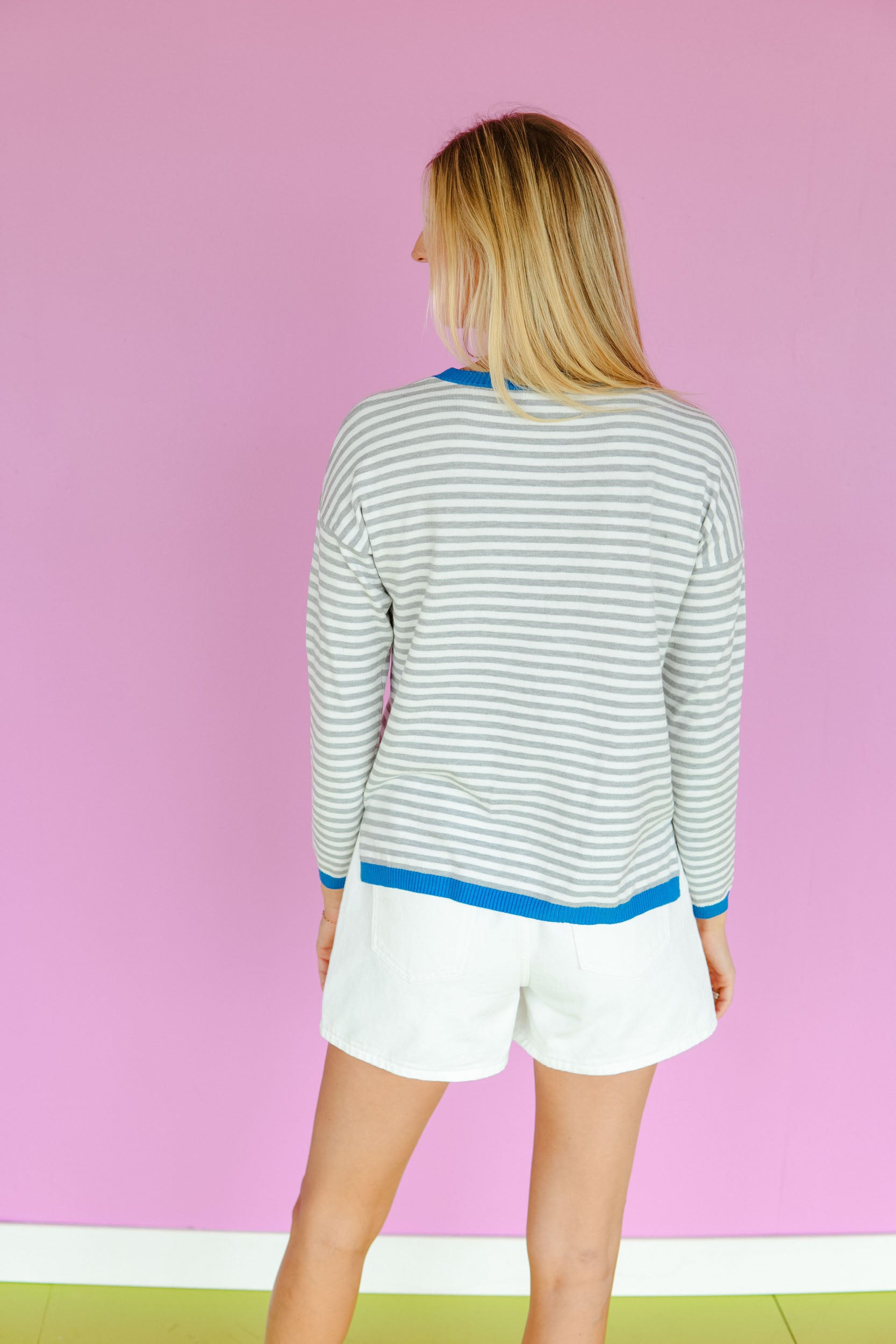 Eleanor Striped Sweater - Dove Grey + Oxford Blue