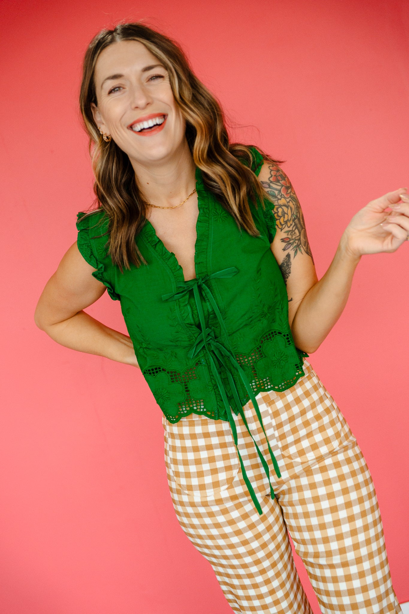 Edith Ruffle Front Tie Babydoll Top