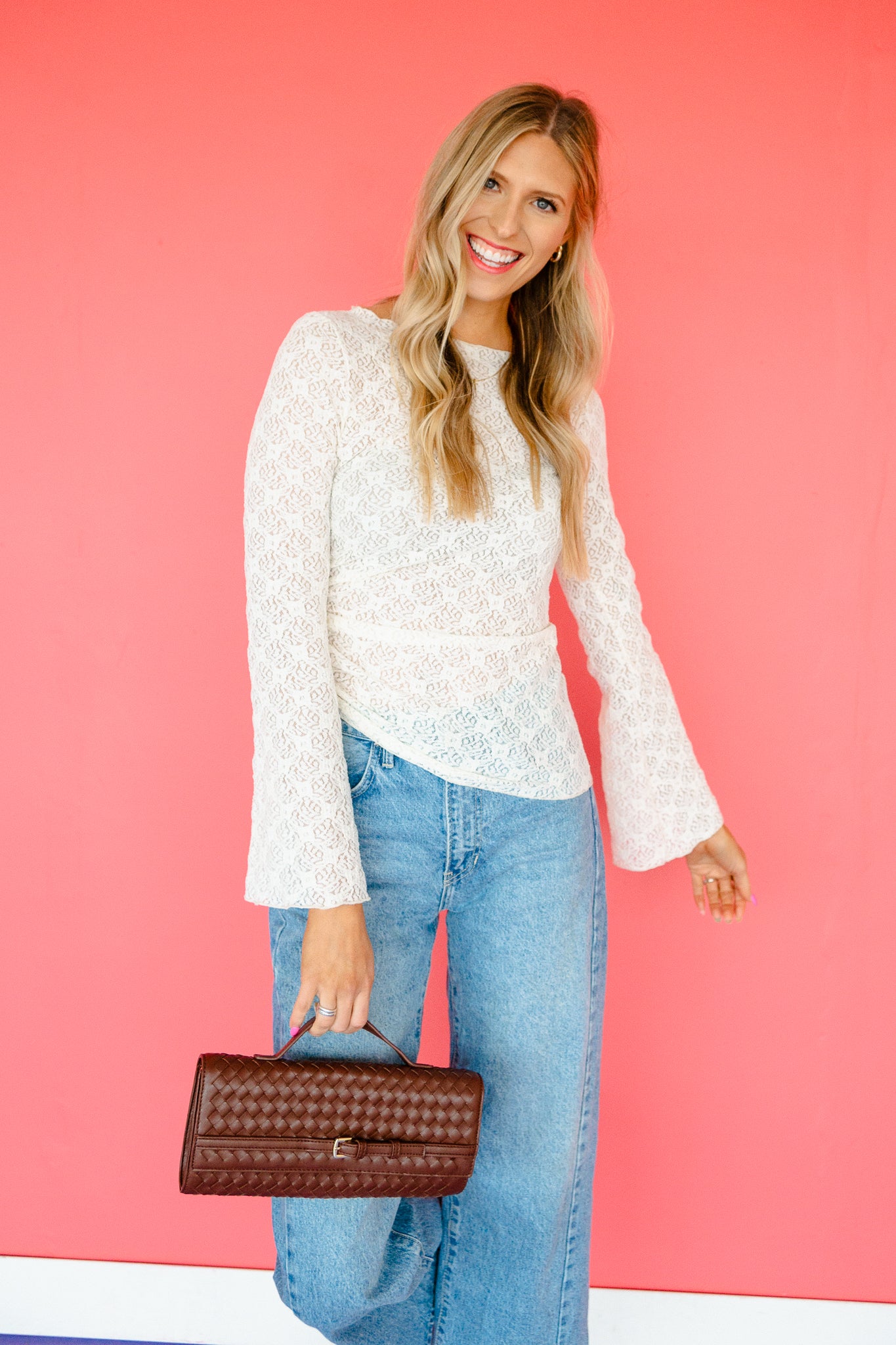 Josie Side Ruched Lace Top - Ivory