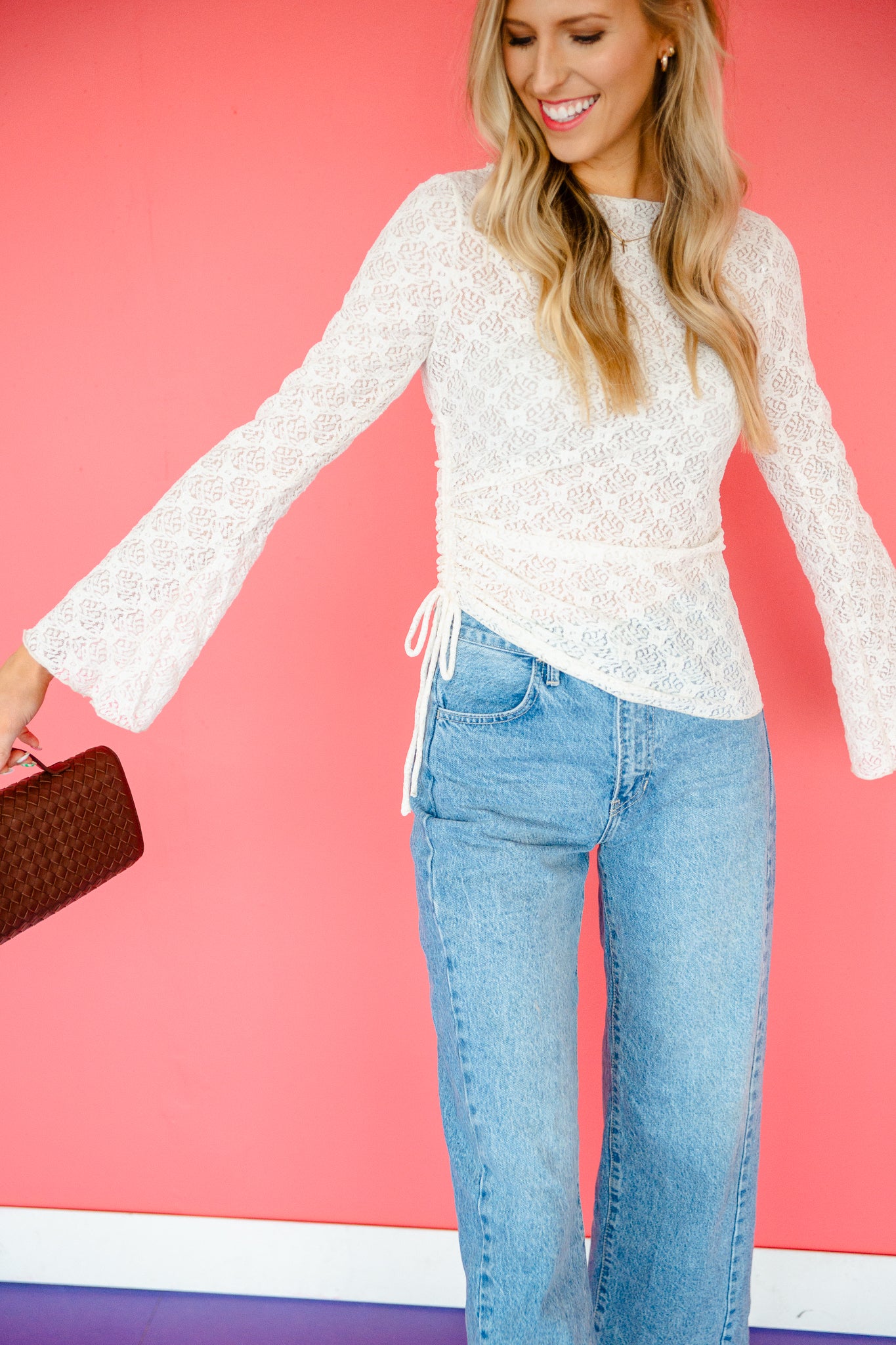 Josie Side Ruched Lace Top - Ivory