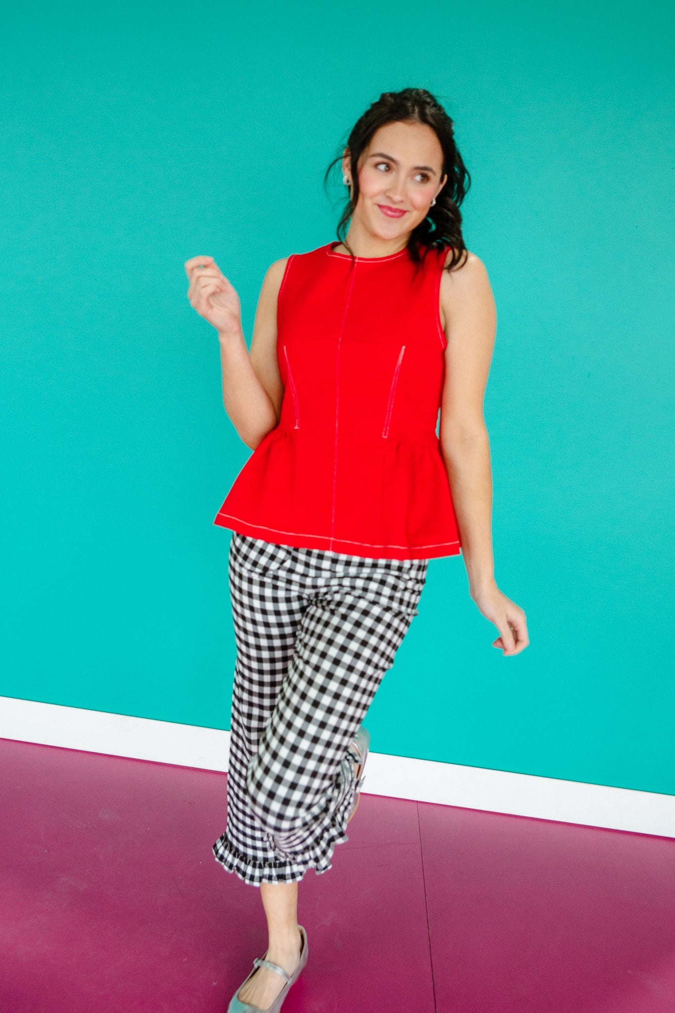 Sally Peplum Blouse - True Red