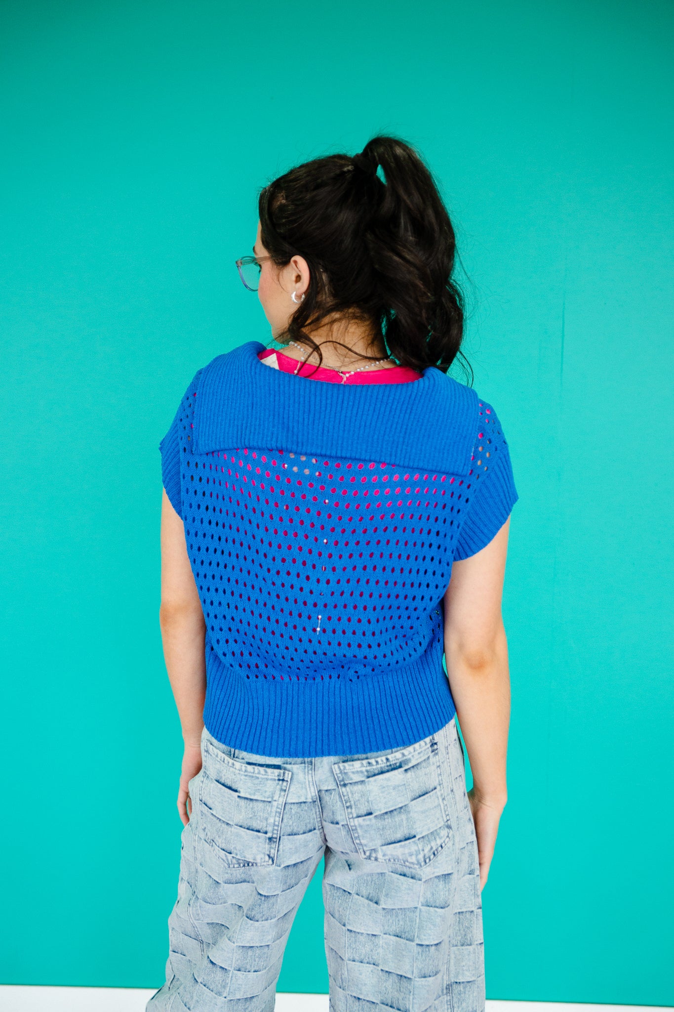 Liz Quarter Zip Sleeveless Sweater - Bright Navy