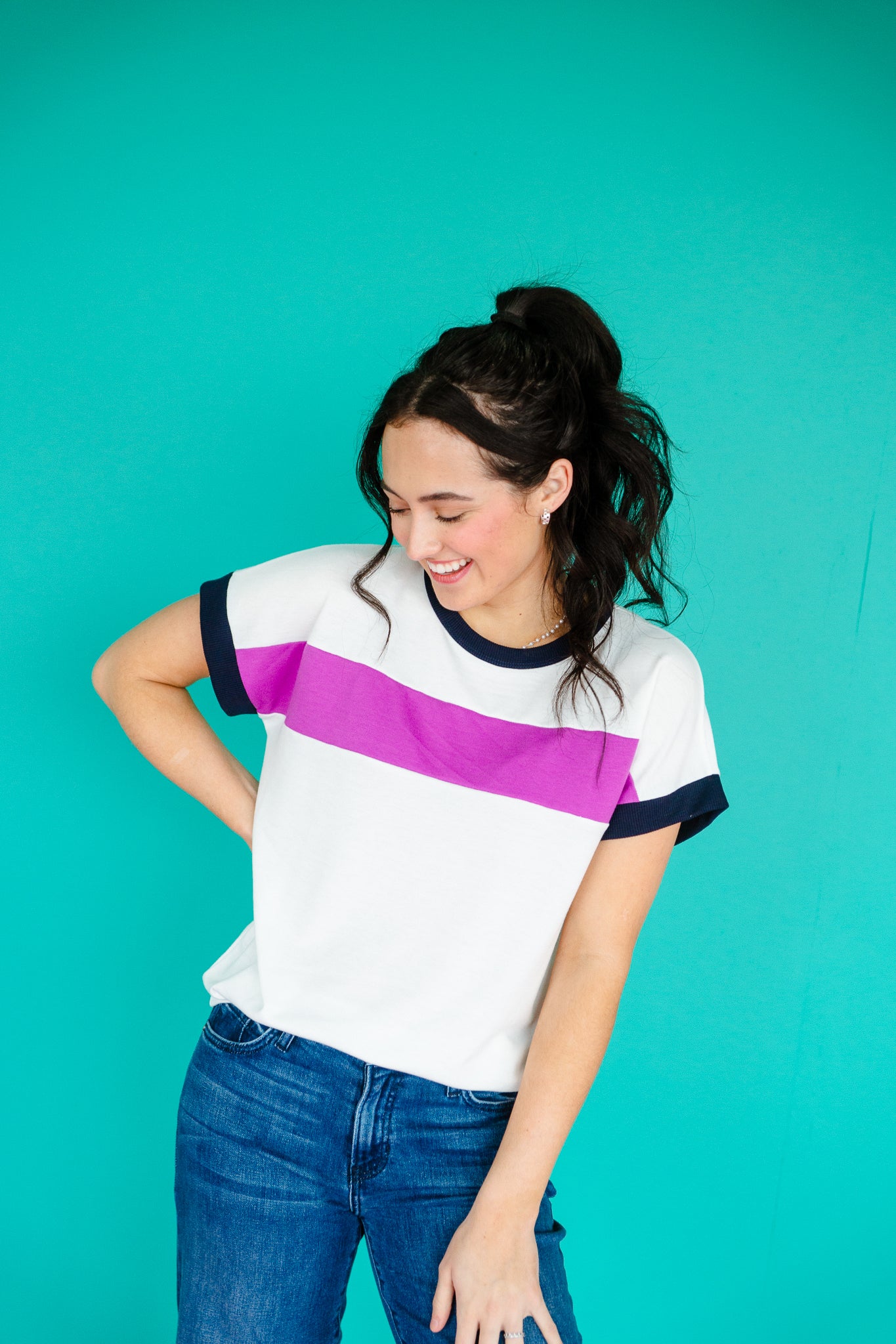 Ryan Colorblock Tee - White + Vibrant Amethyst