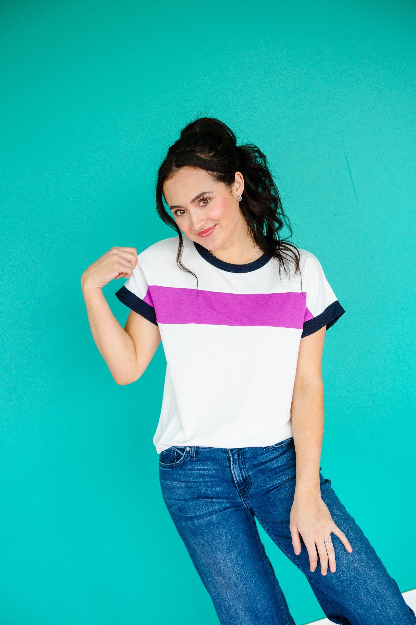 Ryan Colorblock Tee - White + Vibrant Amethyst