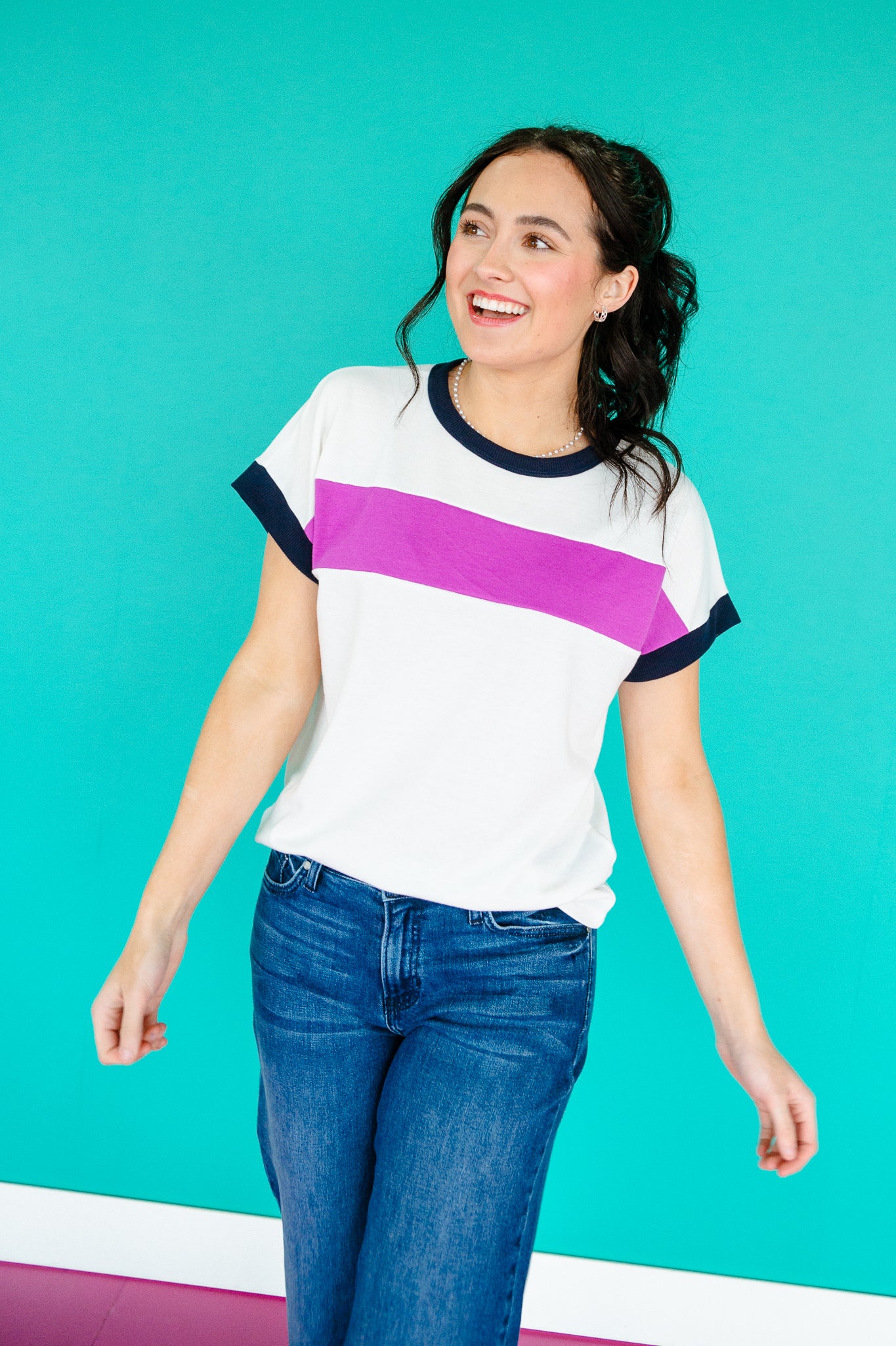 Ryan Colorblock Tee - White + Vibrant Amethyst