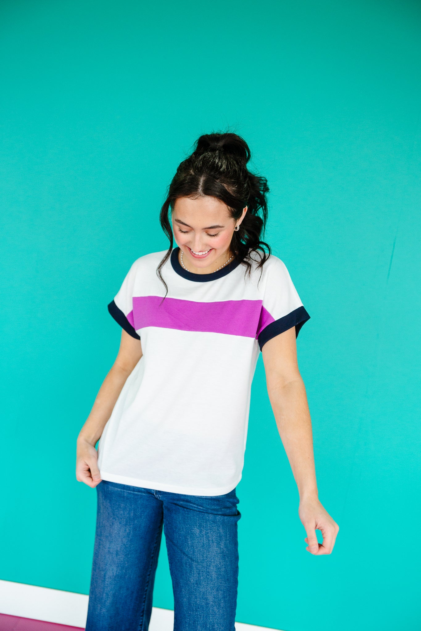 Ryan Colorblock Tee - White + Vibrant Amethyst
