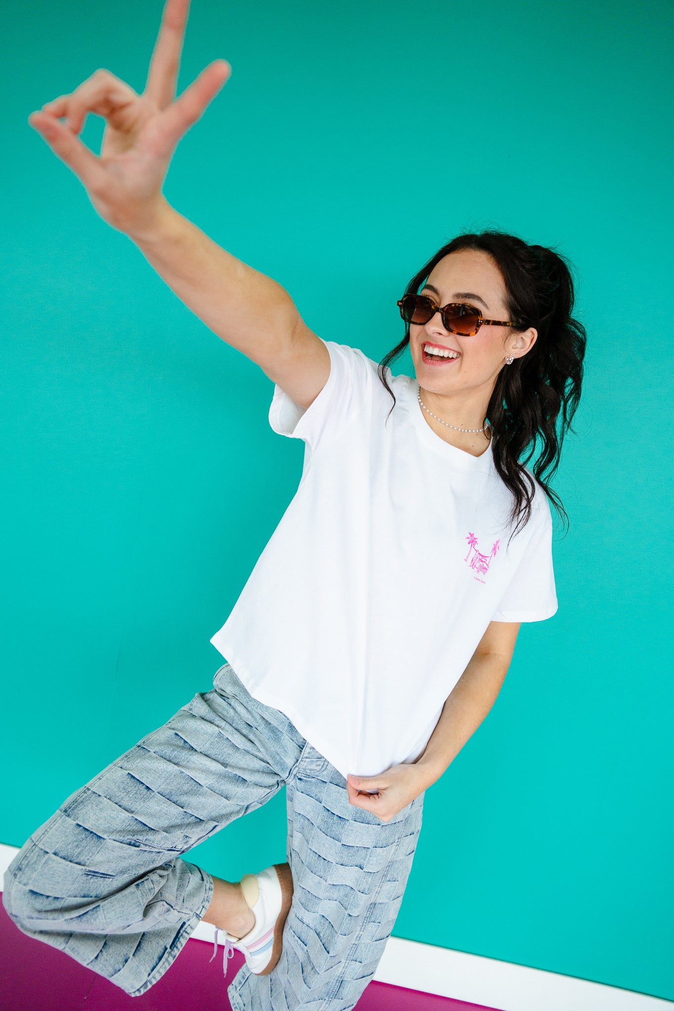 Surf and Chill Graphic Tee - Bright White + Hot Pink