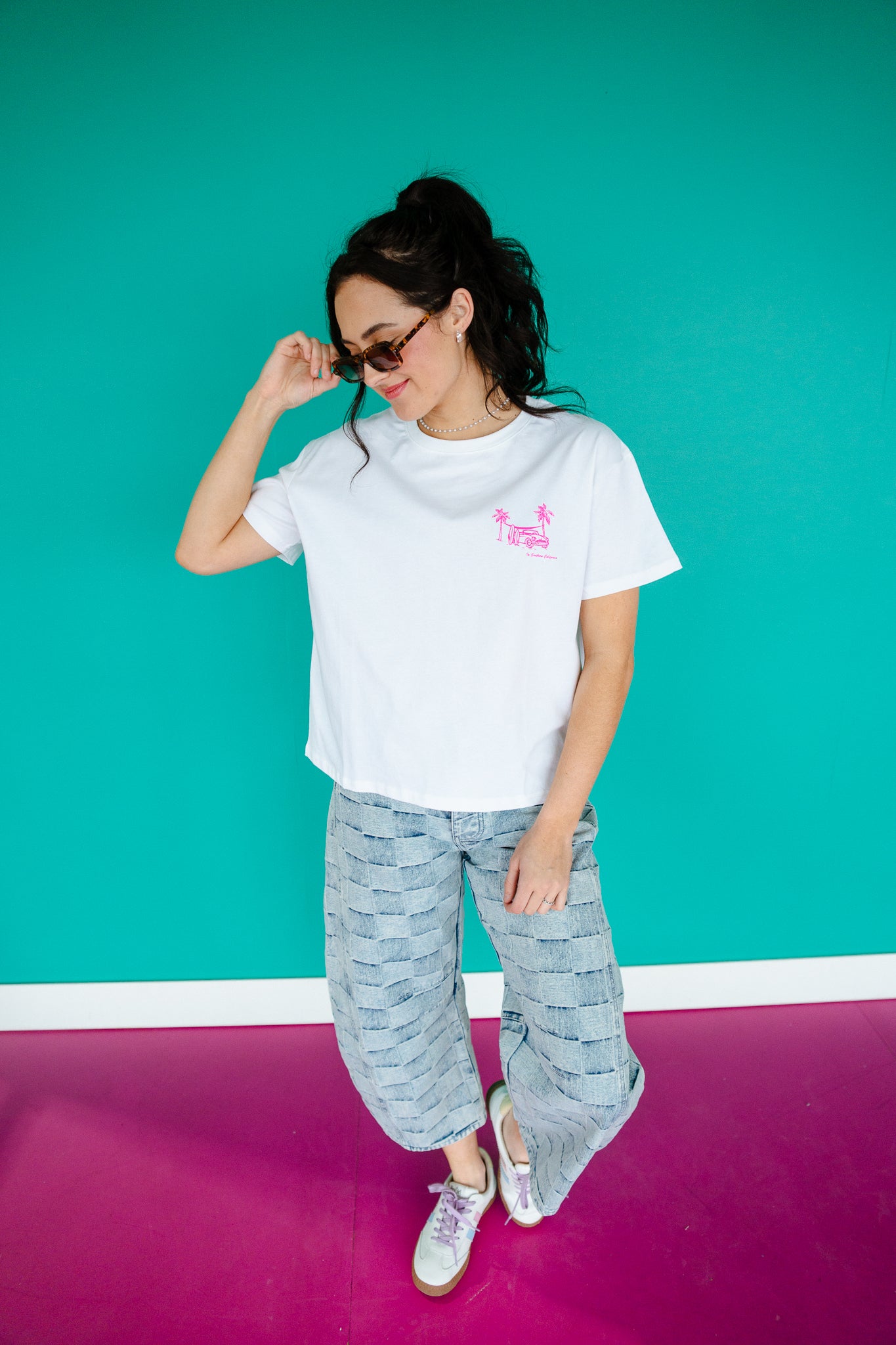 Surf and Chill Graphic Tee - Bright White + Hot Pink