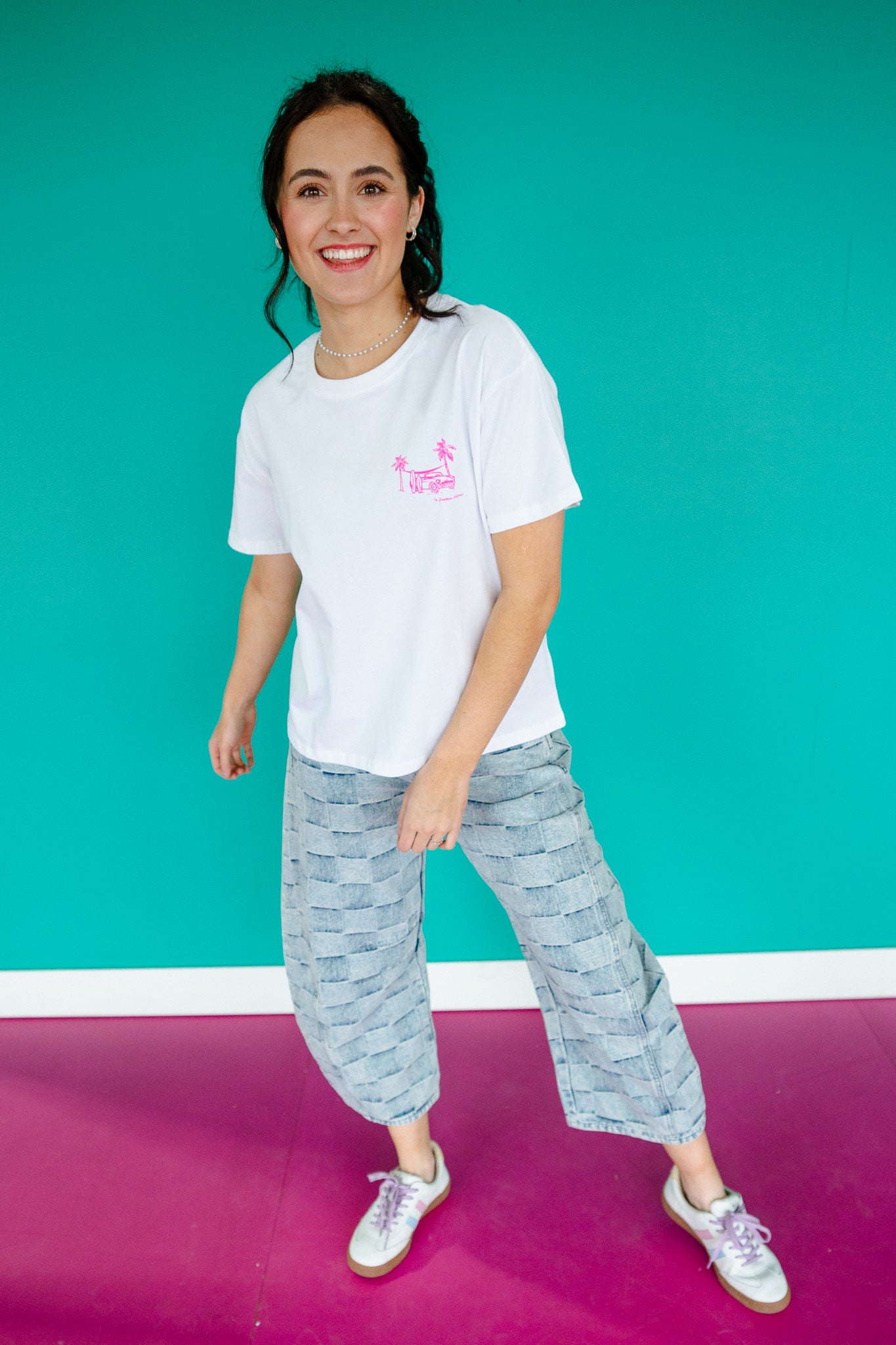 Surf and Chill Graphic Tee - Bright White + Hot Pink