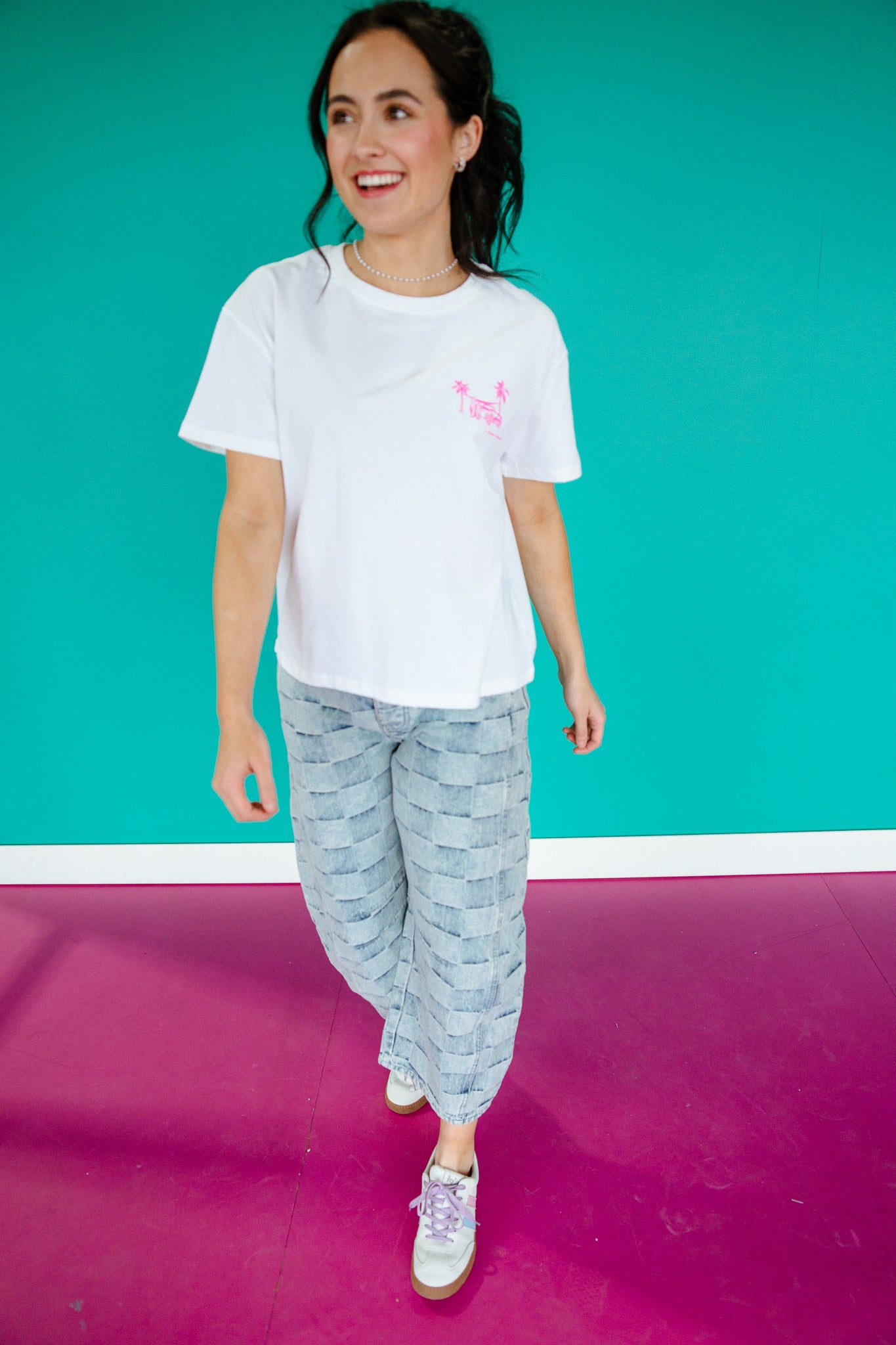 Surf and Chill Graphic Tee - Bright White + Hot Pink