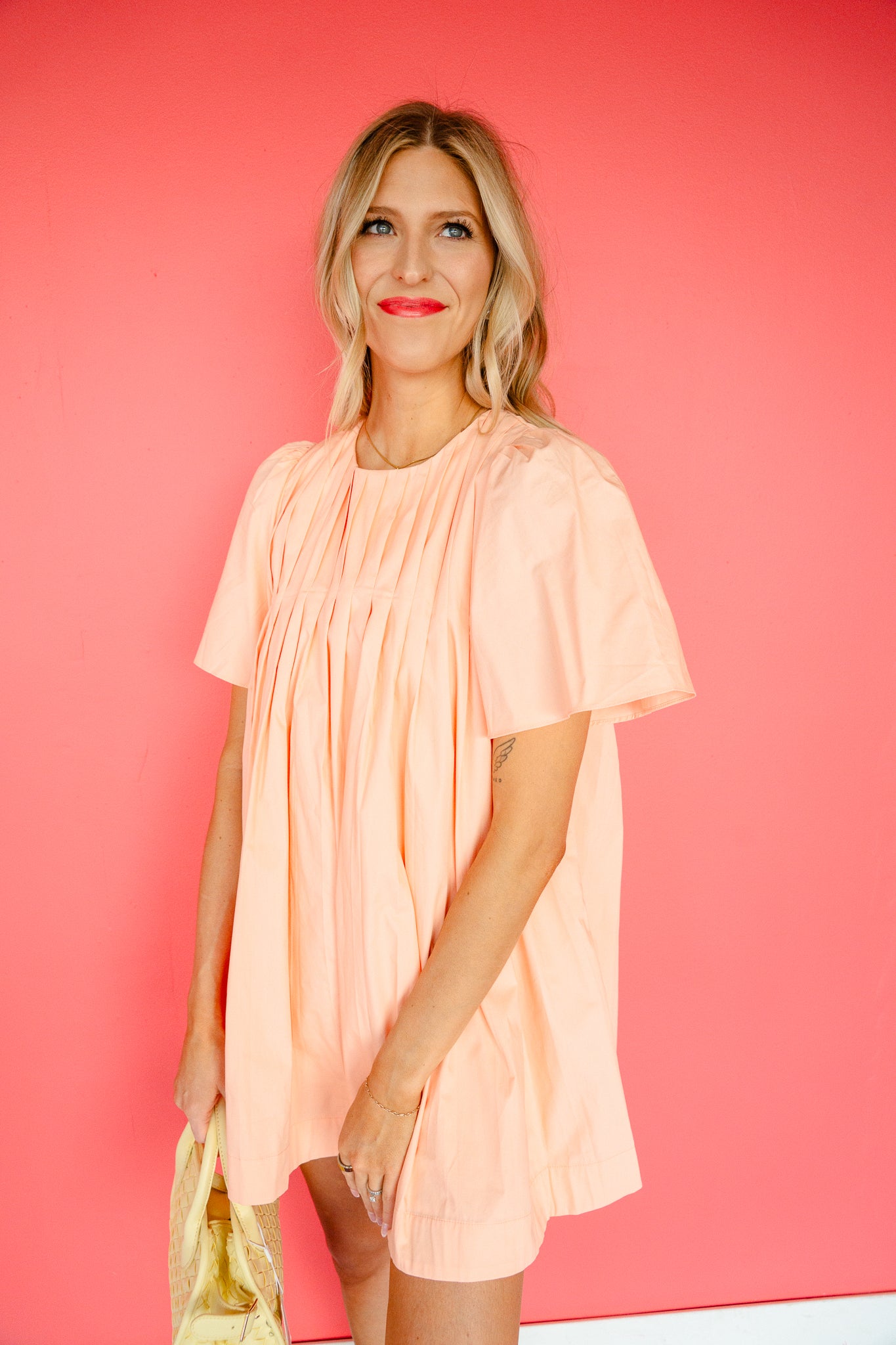 Rita Pintuck Detail Mini Dress - Peach