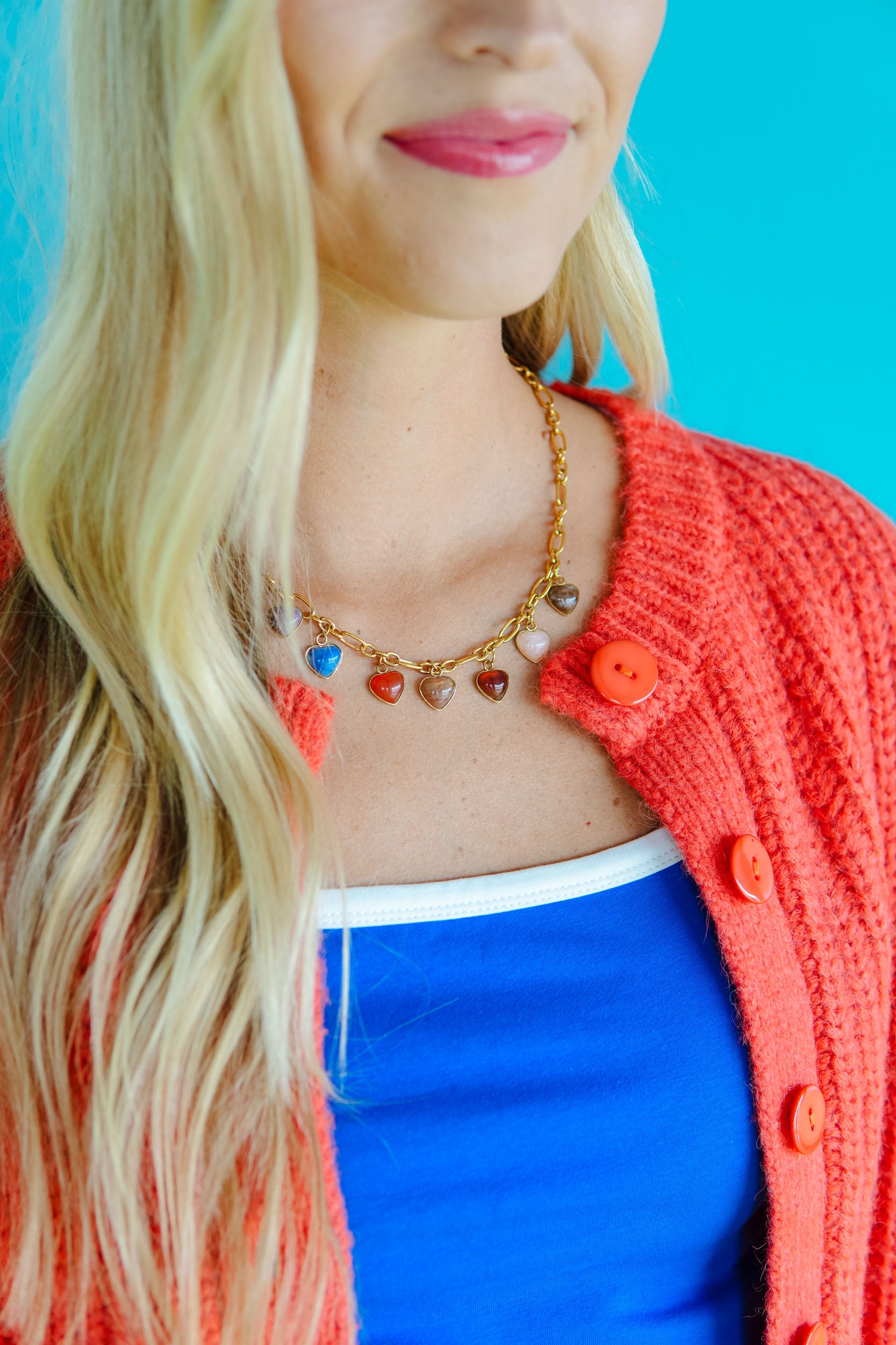 Renaissance Heart Charm Necklace - Gold + Earthy Multi