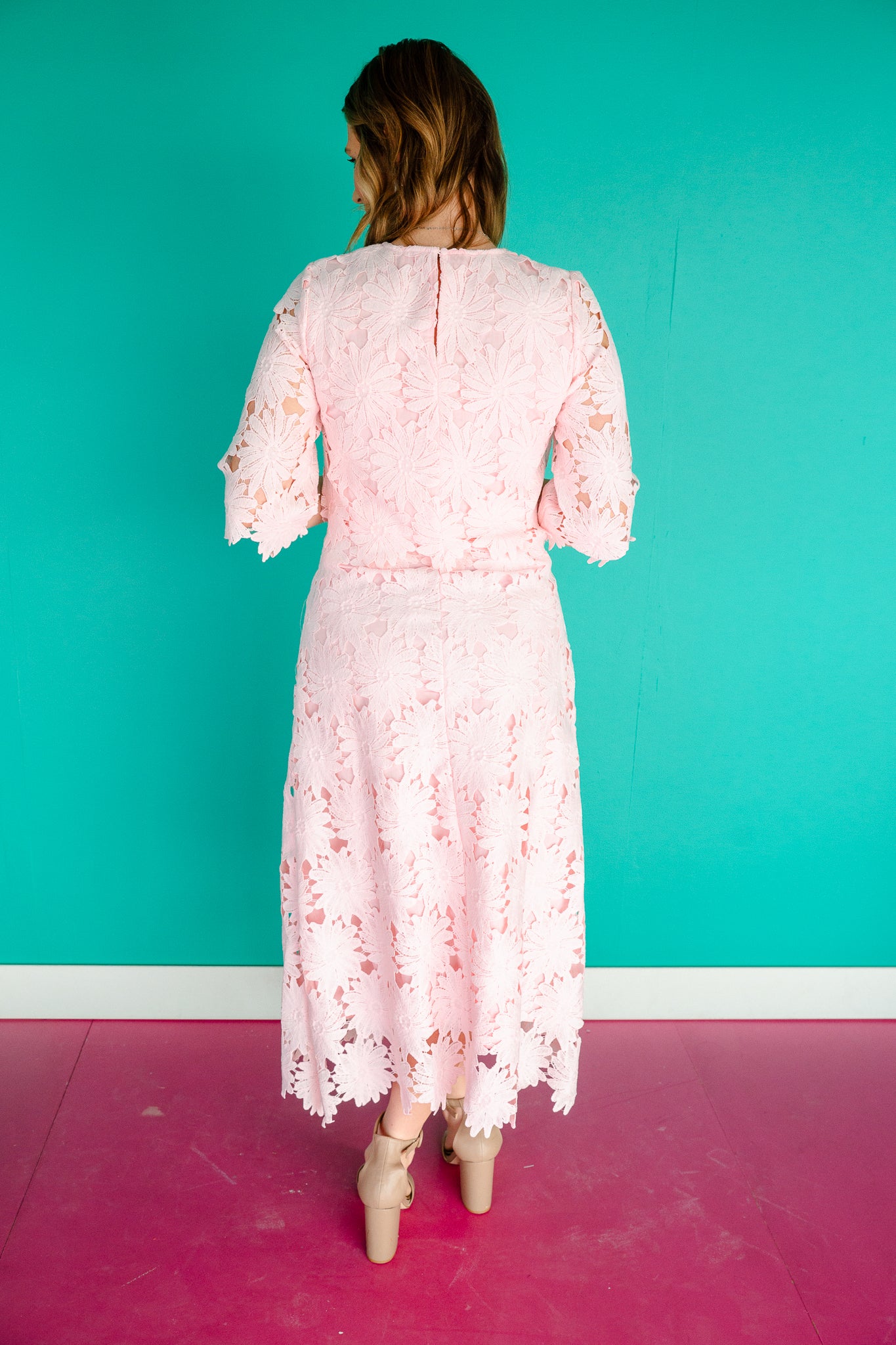 pink claudette dress CLAUDETTE DRESS, CORAL CROSSSTITCH 2