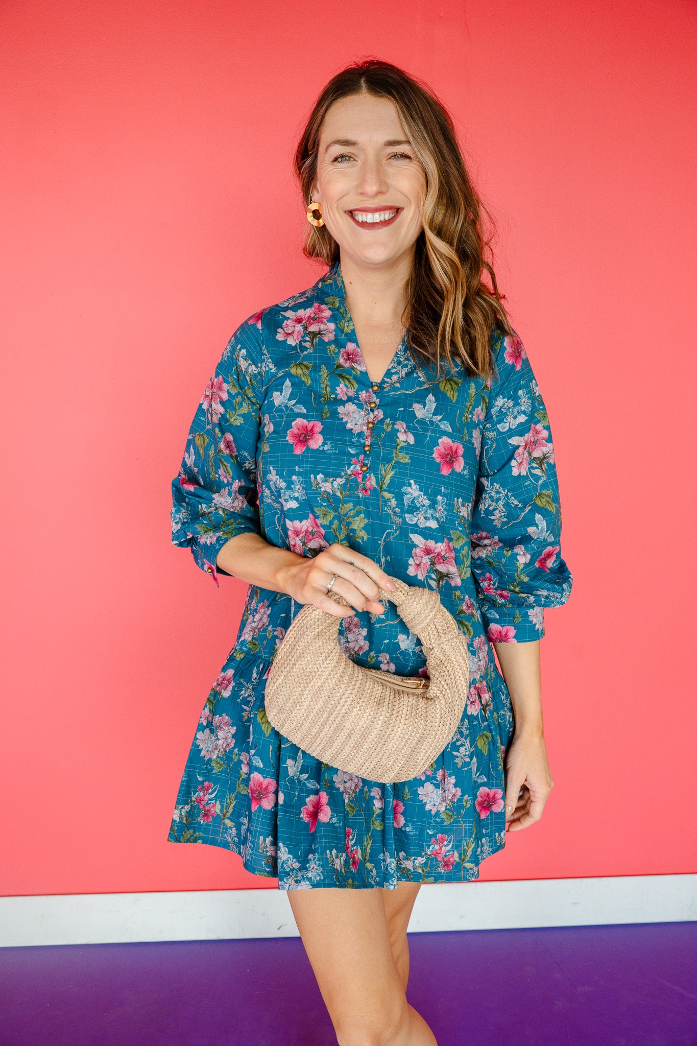 Renae Floral Mini Dress - Kingfisher + Amethyst